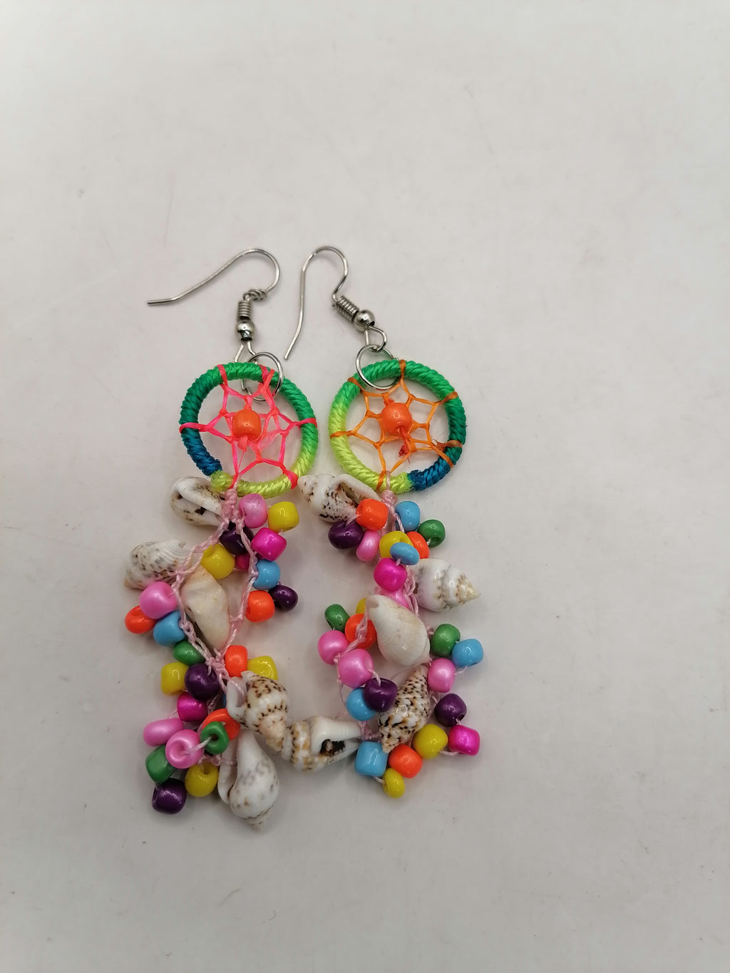 Multicolored Earrings for Women Handmade Alpaca Mother of Pearl Dreamcatcher