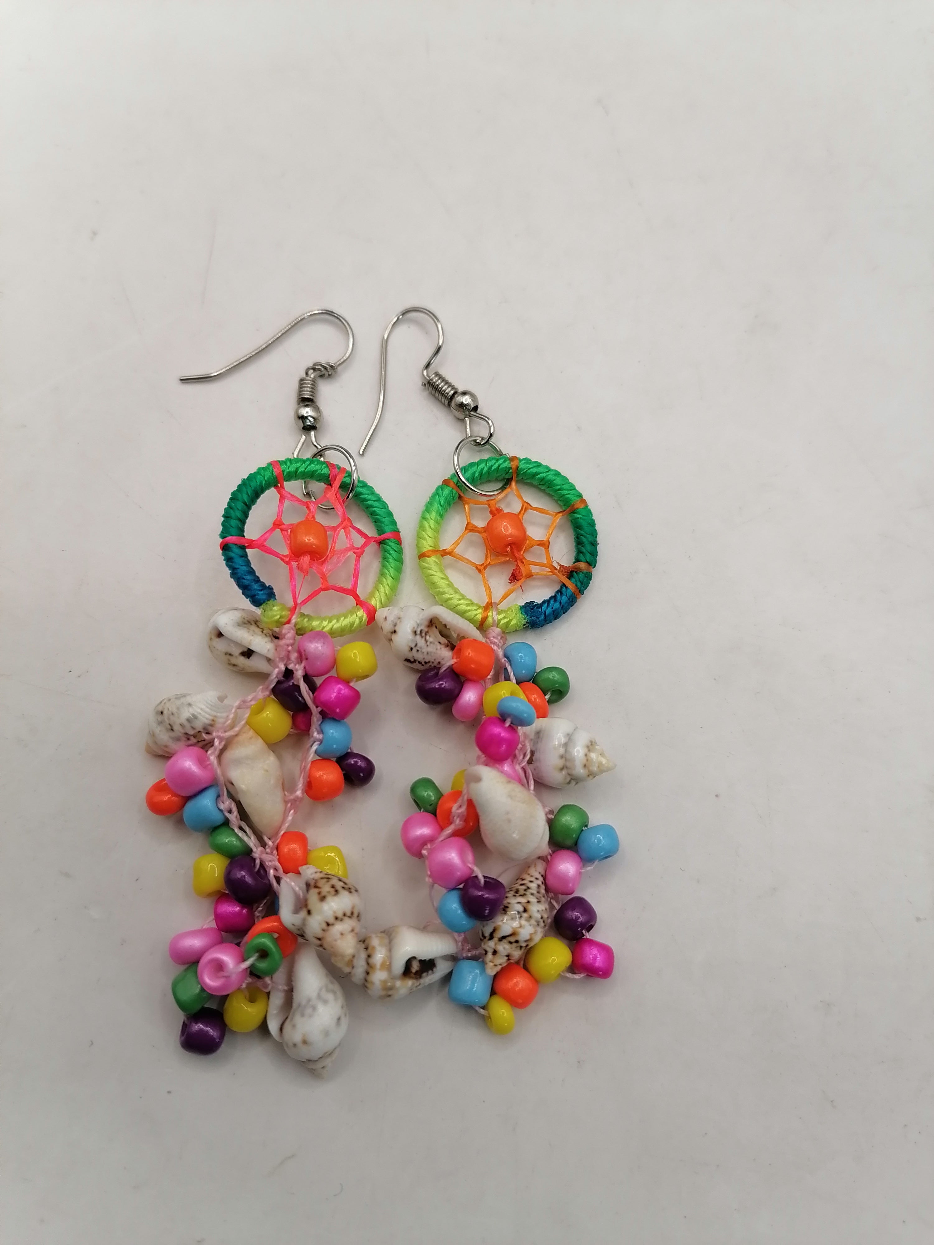 Multicolored Earrings for Women Handmade Alpaca Mother of Pearl Dreamcatcher