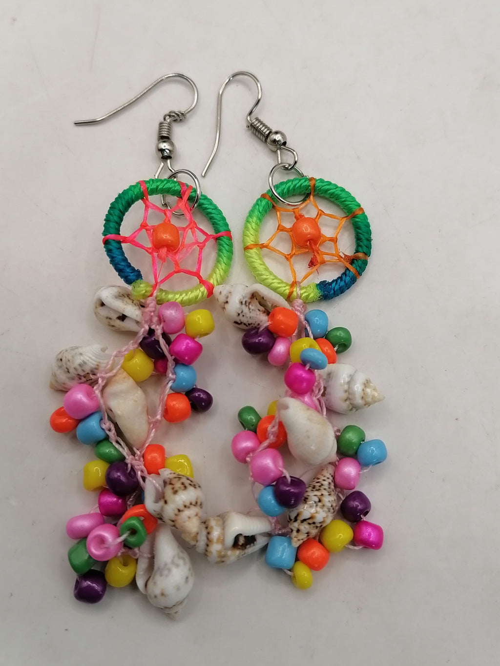 Women's Handwoven Earrings with Mother-of-Pearl Shell and Dreamcatcher Design