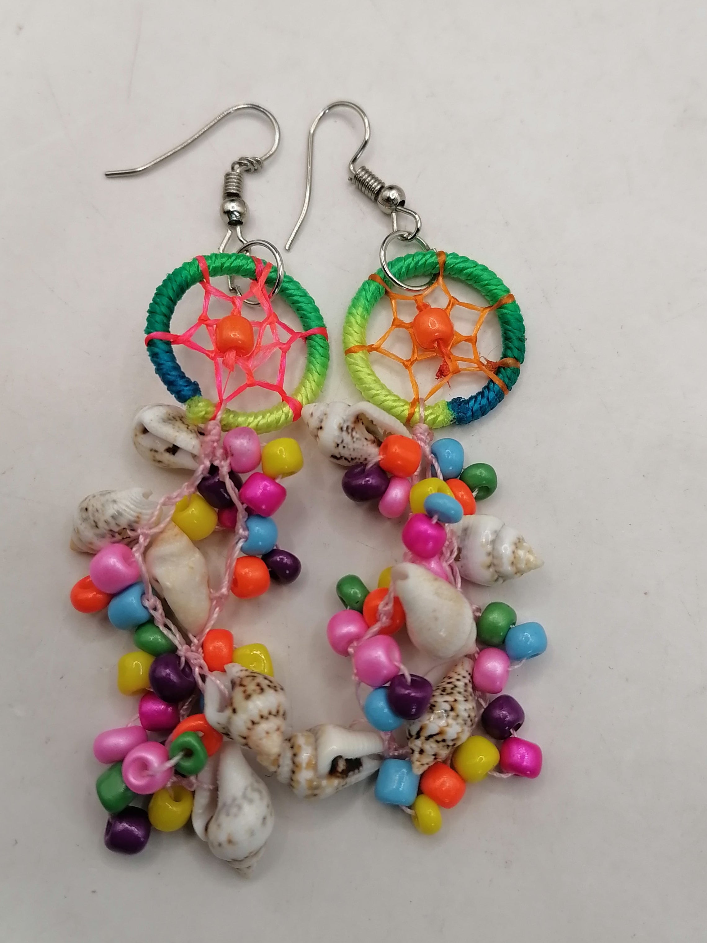 Women's Handwoven Earrings with Mother-of-Pearl Shell and Dreamcatcher Design