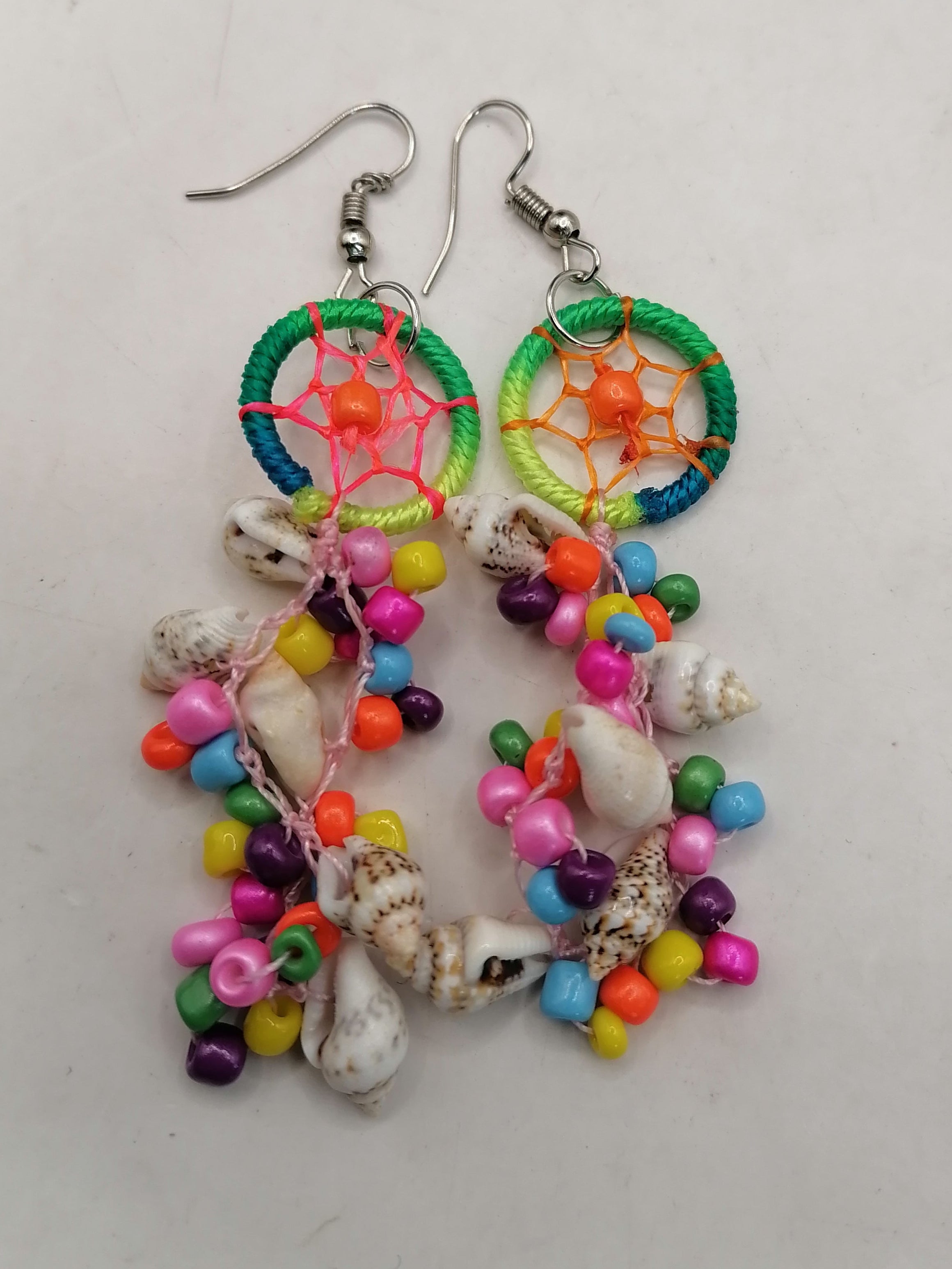 Women's Handwoven Earrings with Mother-of-Pearl Shell and Dreamcatcher Design