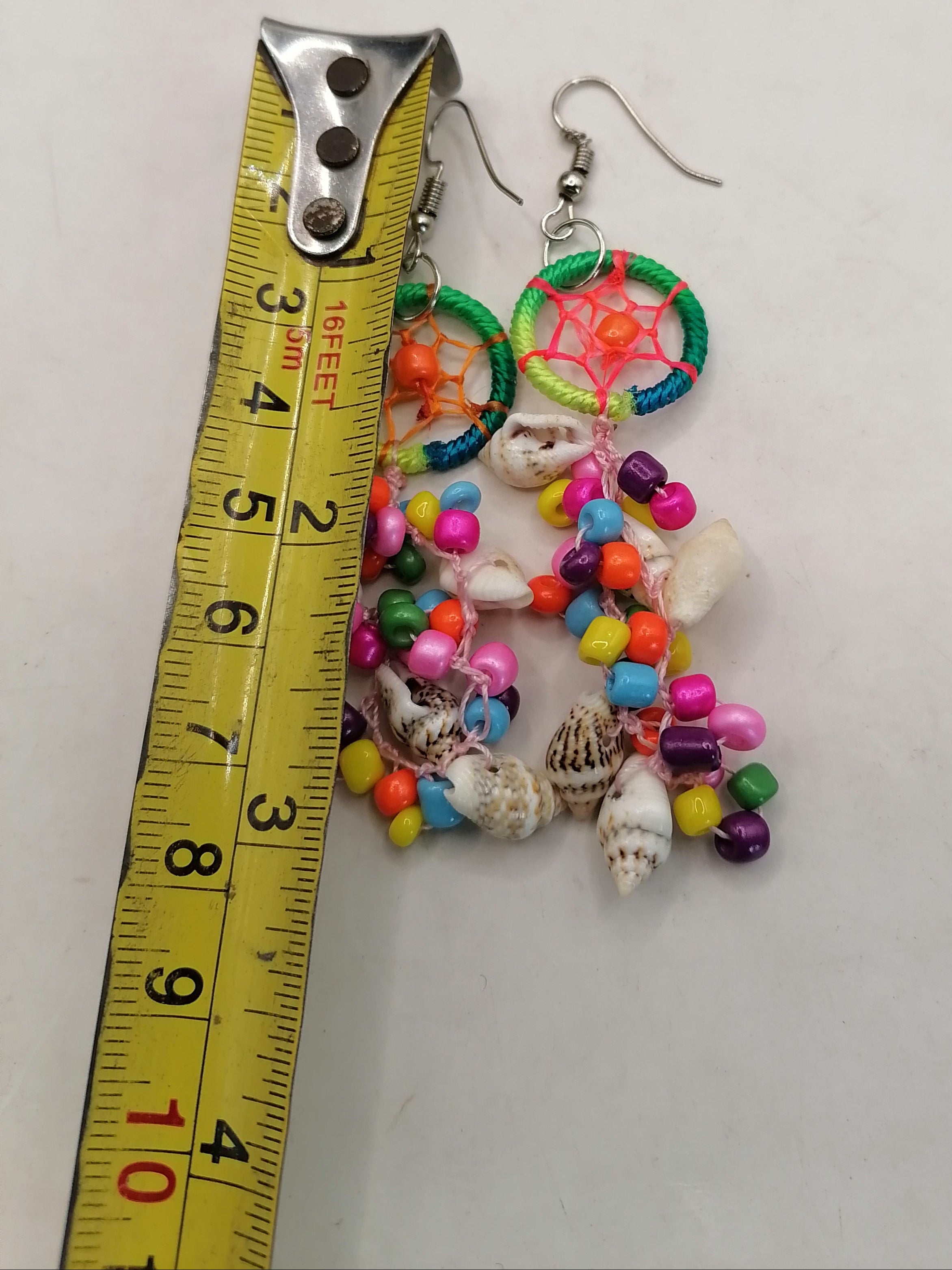 Women's Handwoven Earrings with Mother-of-Pearl Shell and Dreamcatcher Design