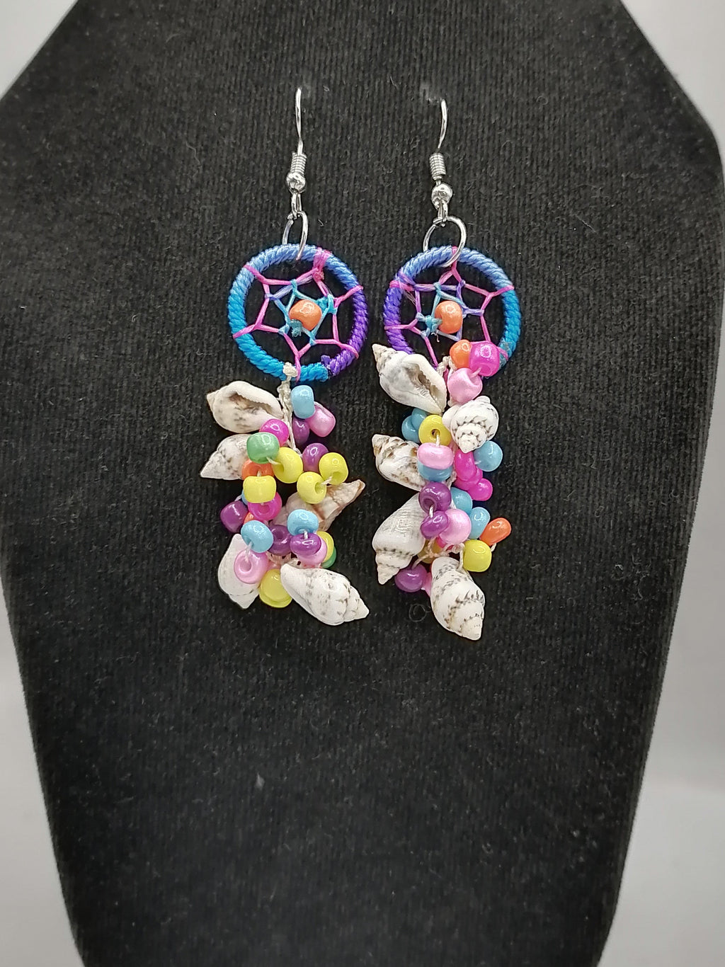 Women's Handwoven Earrings with Mother-of-Pearl Shell and Dreamcatcher Design