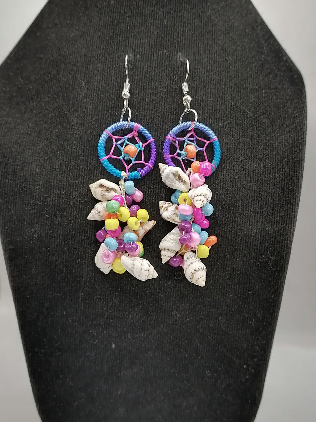Women's Handwoven Earrings with Mother-of-Pearl Shell and Dreamcatcher Design