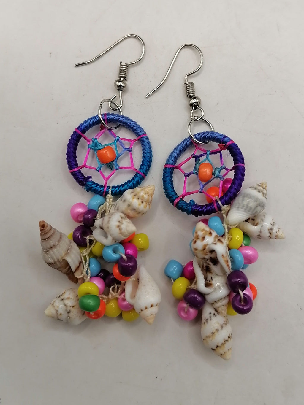Women's Handwoven Earrings with Mother-of-Pearl Shell and Dreamcatcher Design