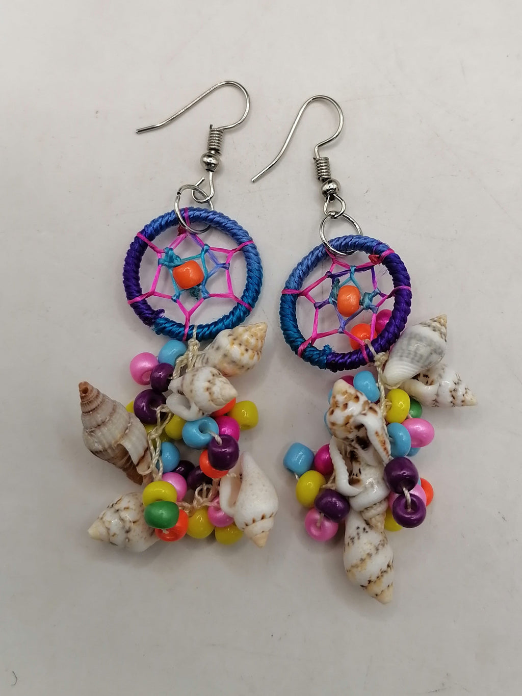 Women's Handwoven Earrings with Mother-of-Pearl Shell and Dreamcatcher Design