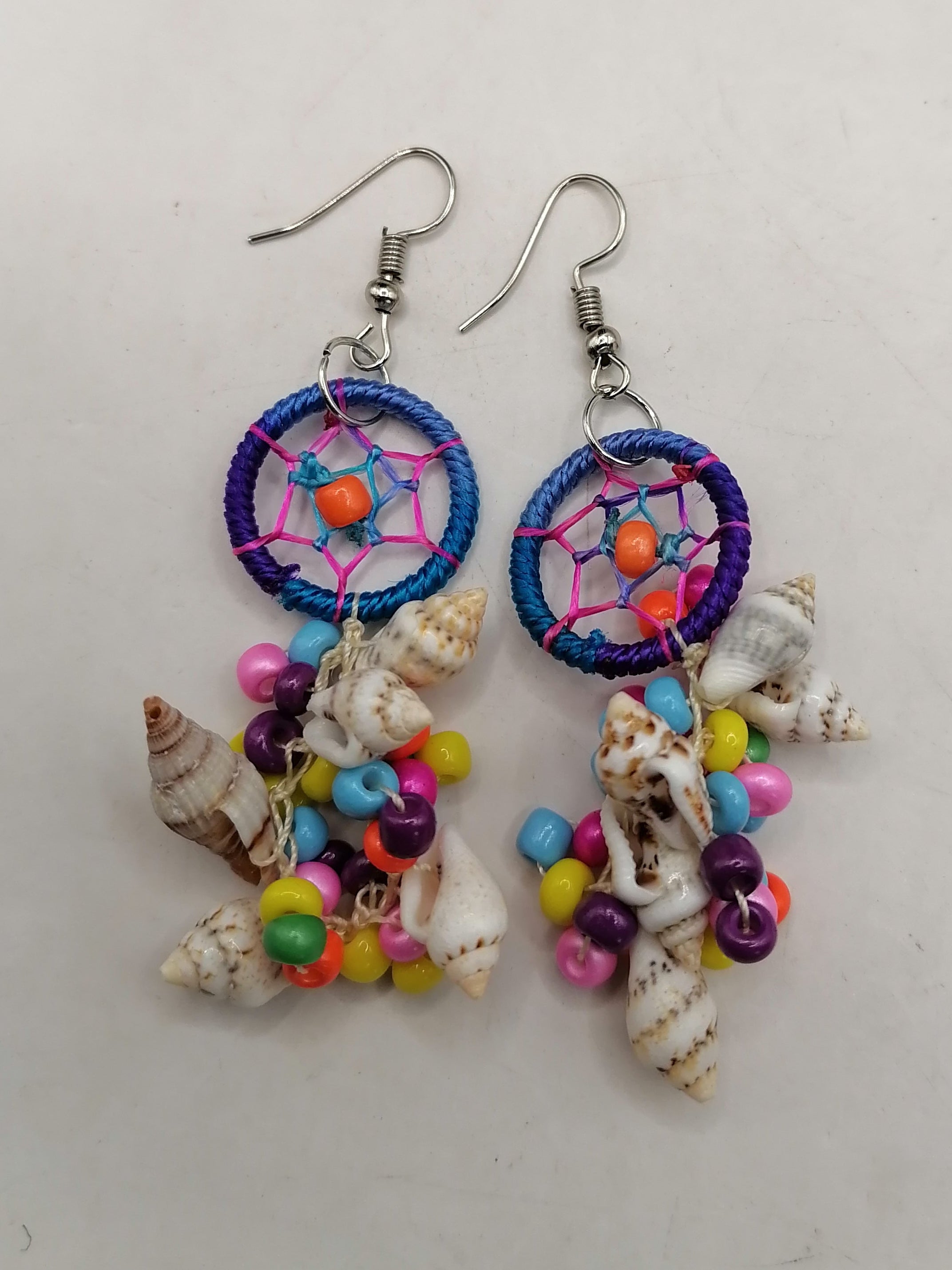 Women's Handwoven Earrings with Mother-of-Pearl Shell and Dreamcatcher Design