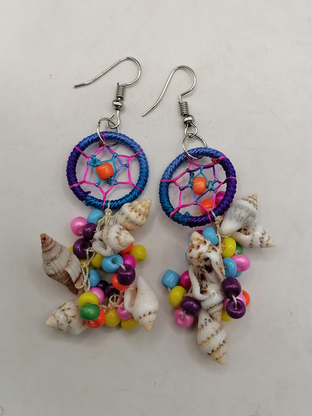 Women's Handwoven Earrings with Mother-of-Pearl Shell and Dreamcatcher Design
