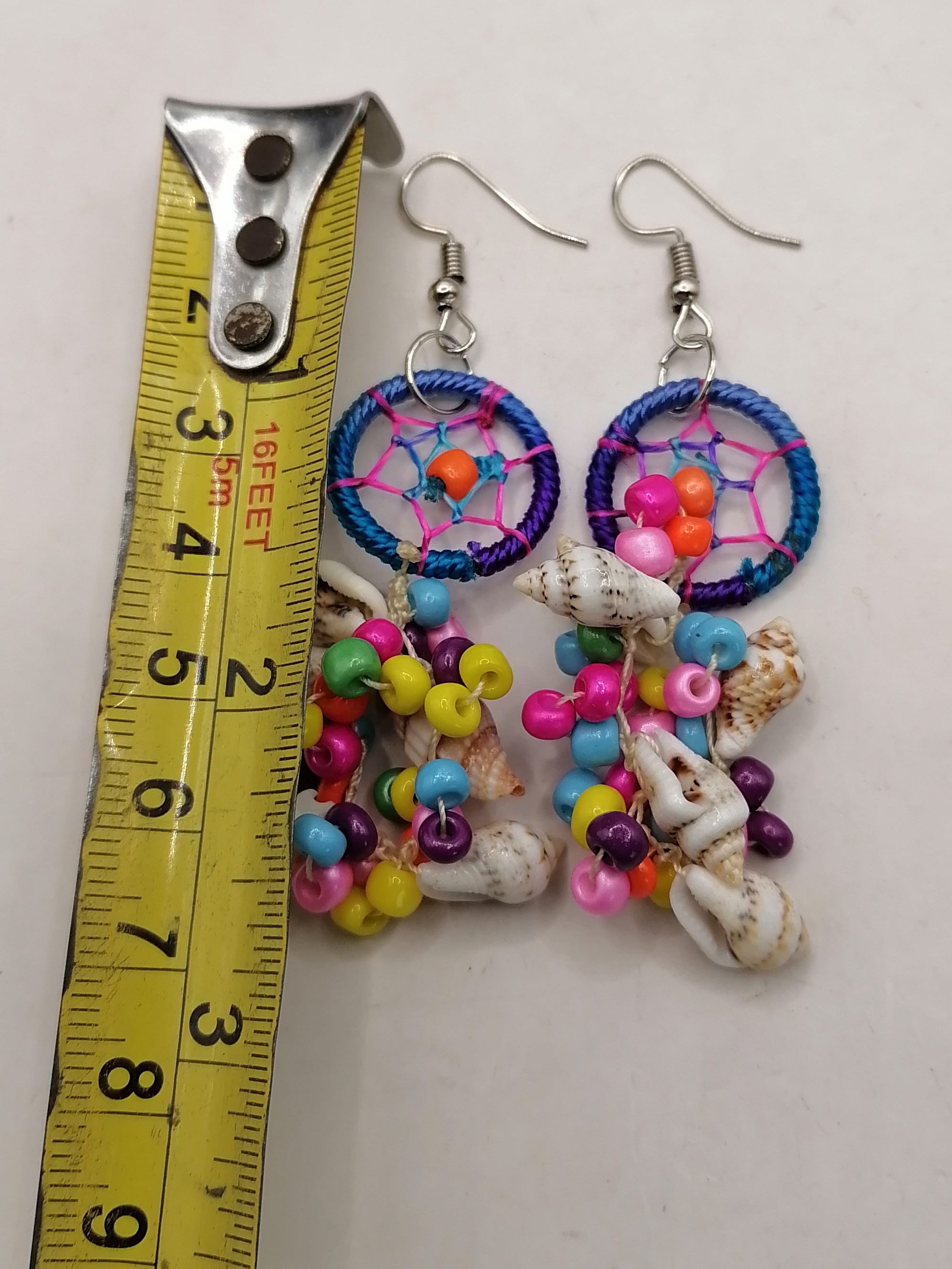 Women's Handwoven Earrings with Mother-of-Pearl Shell and Dreamcatcher Design