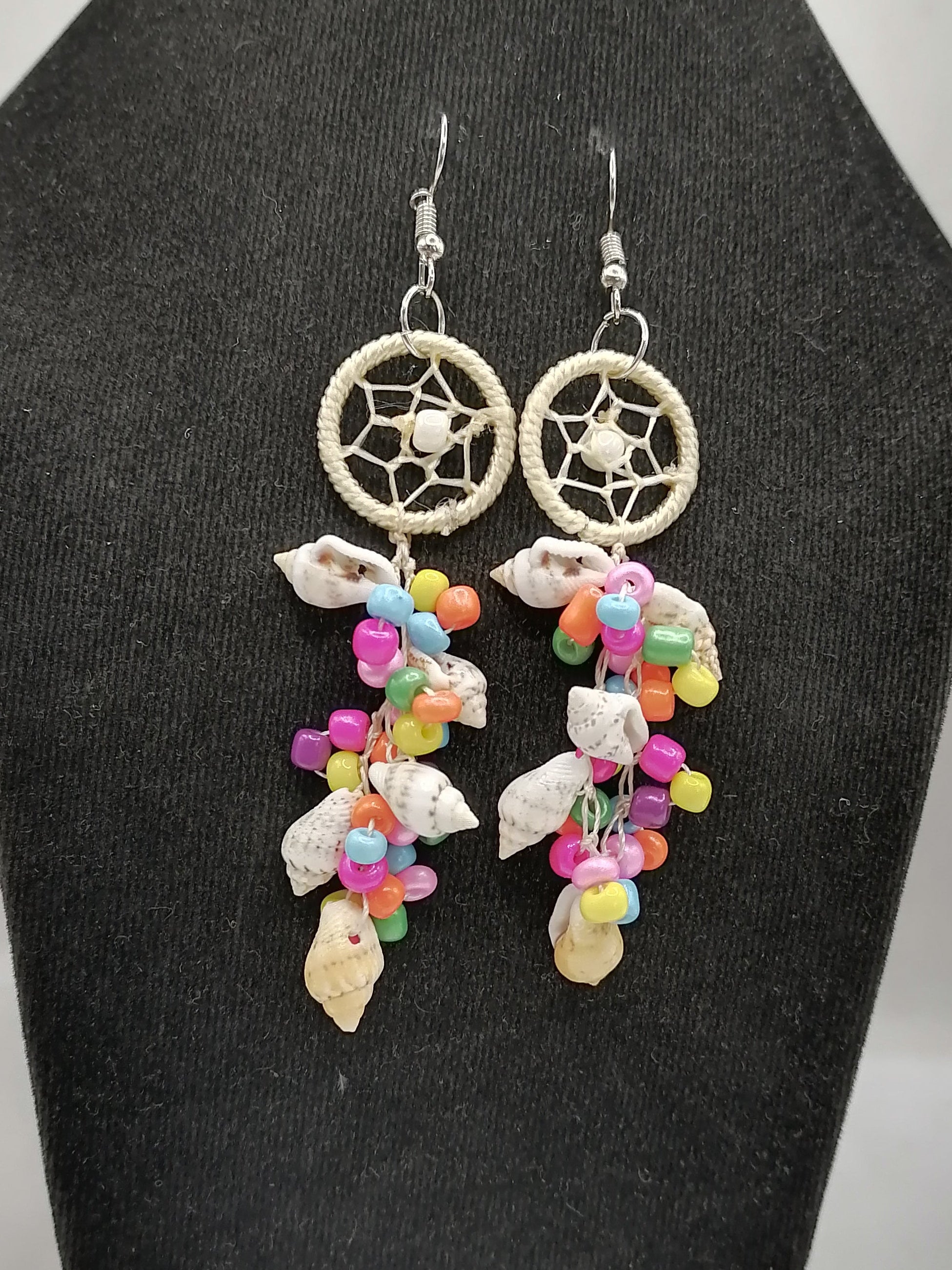 Handmade Mother-of-Pearl Dreamcatcher Earrings with Multicolored Beads