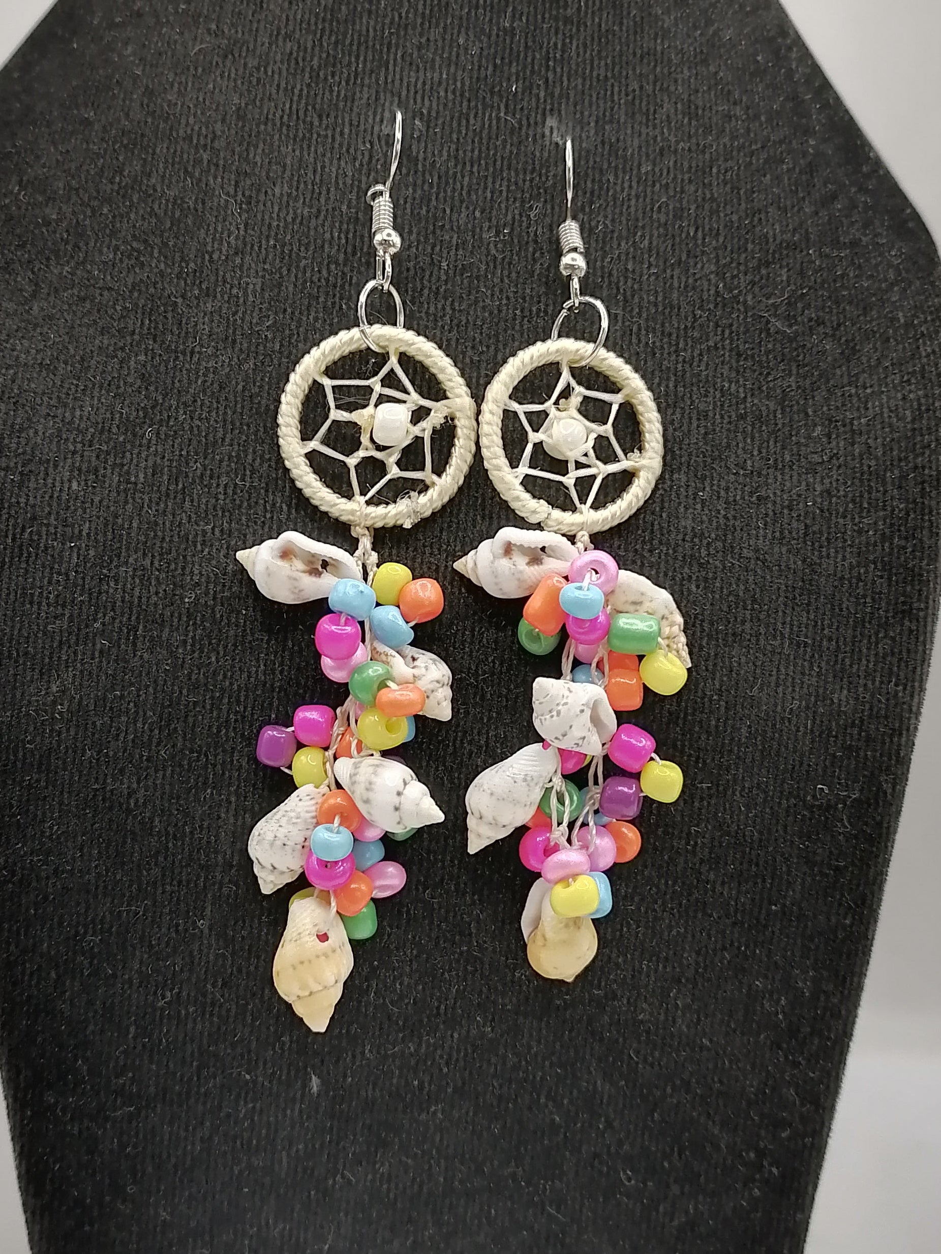 Handmade Mother-of-Pearl Dreamcatcher Earrings with Multicolored Beads