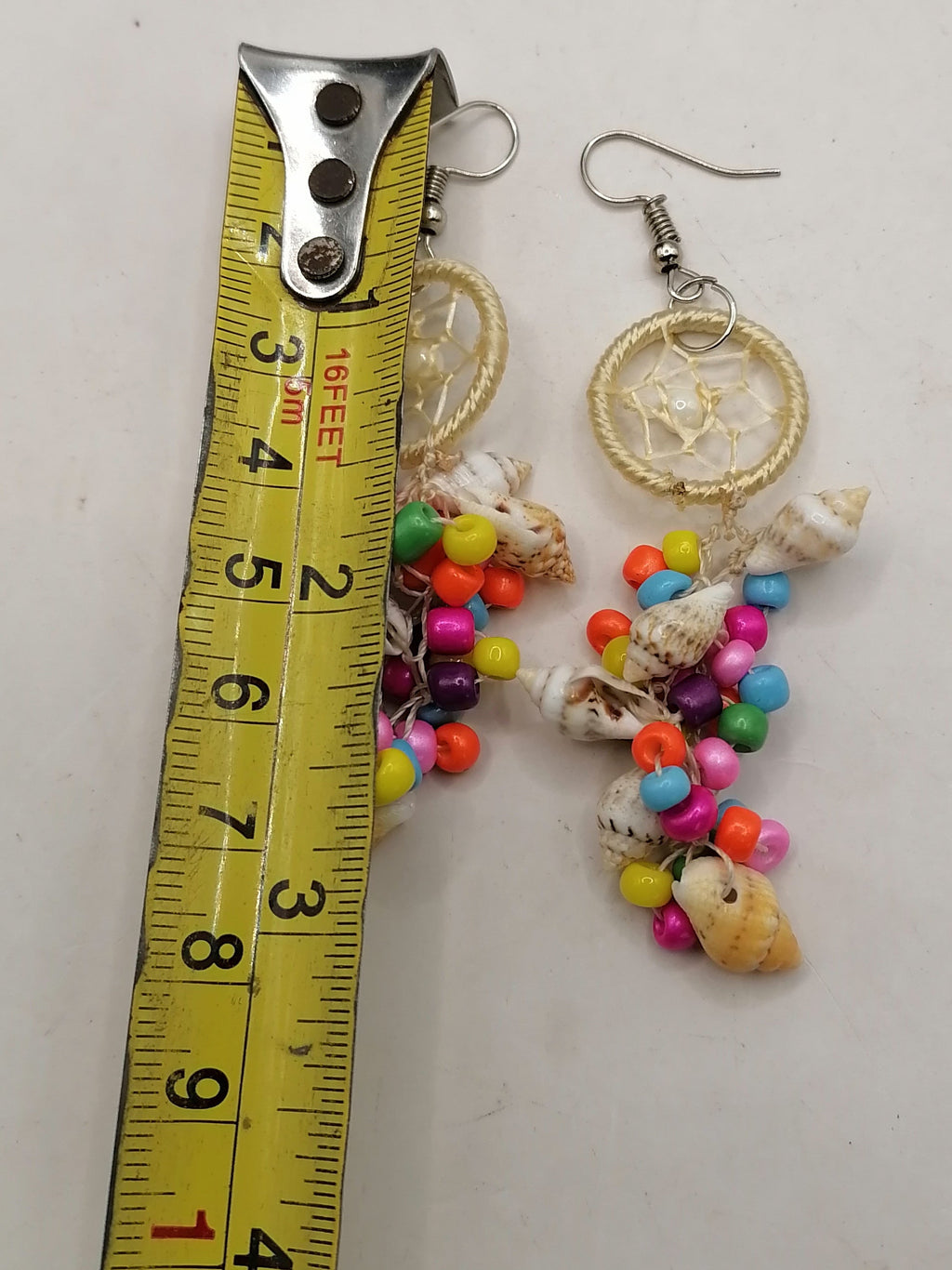 Handmade Mother-of-Pearl Dreamcatcher Earrings with Multicolored Beads