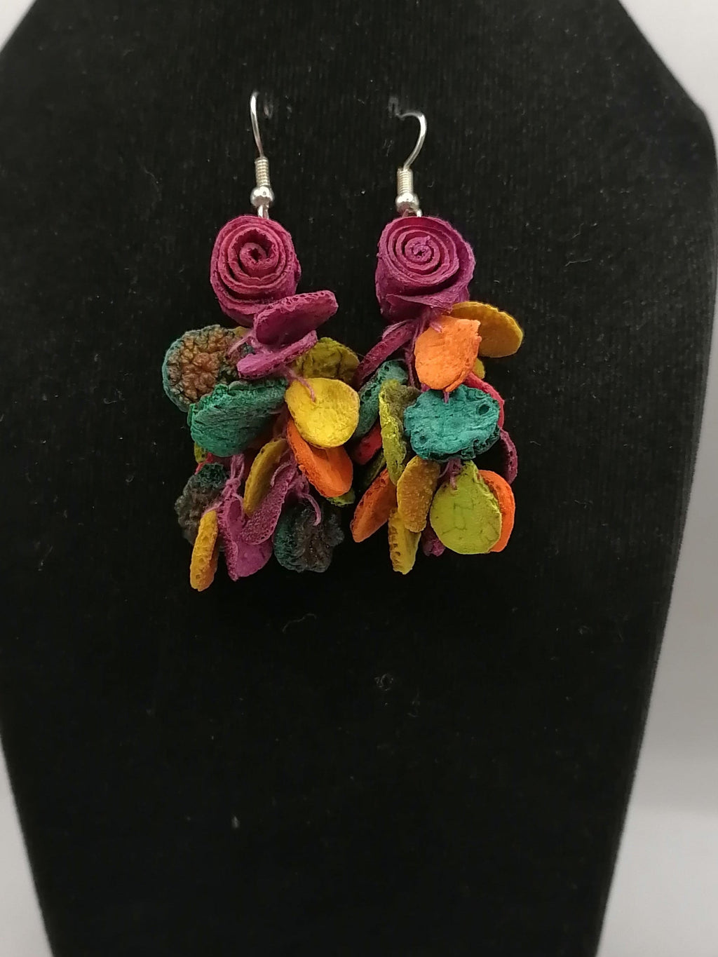 Multicolored Alpaca Earrings with Orange Peel, Peruvian Handicraft from Cusco