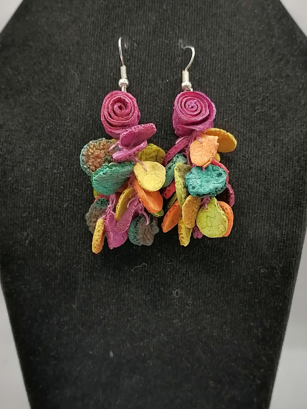 Multicolored Alpaca Earrings with Orange Peel, Peruvian Handicraft from Cusco
