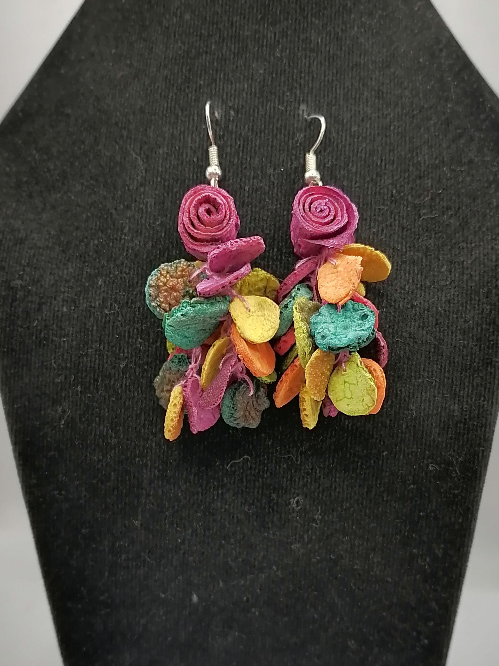 Multicolored Alpaca Earrings with Orange Peel, Peruvian Handicraft from Cusco