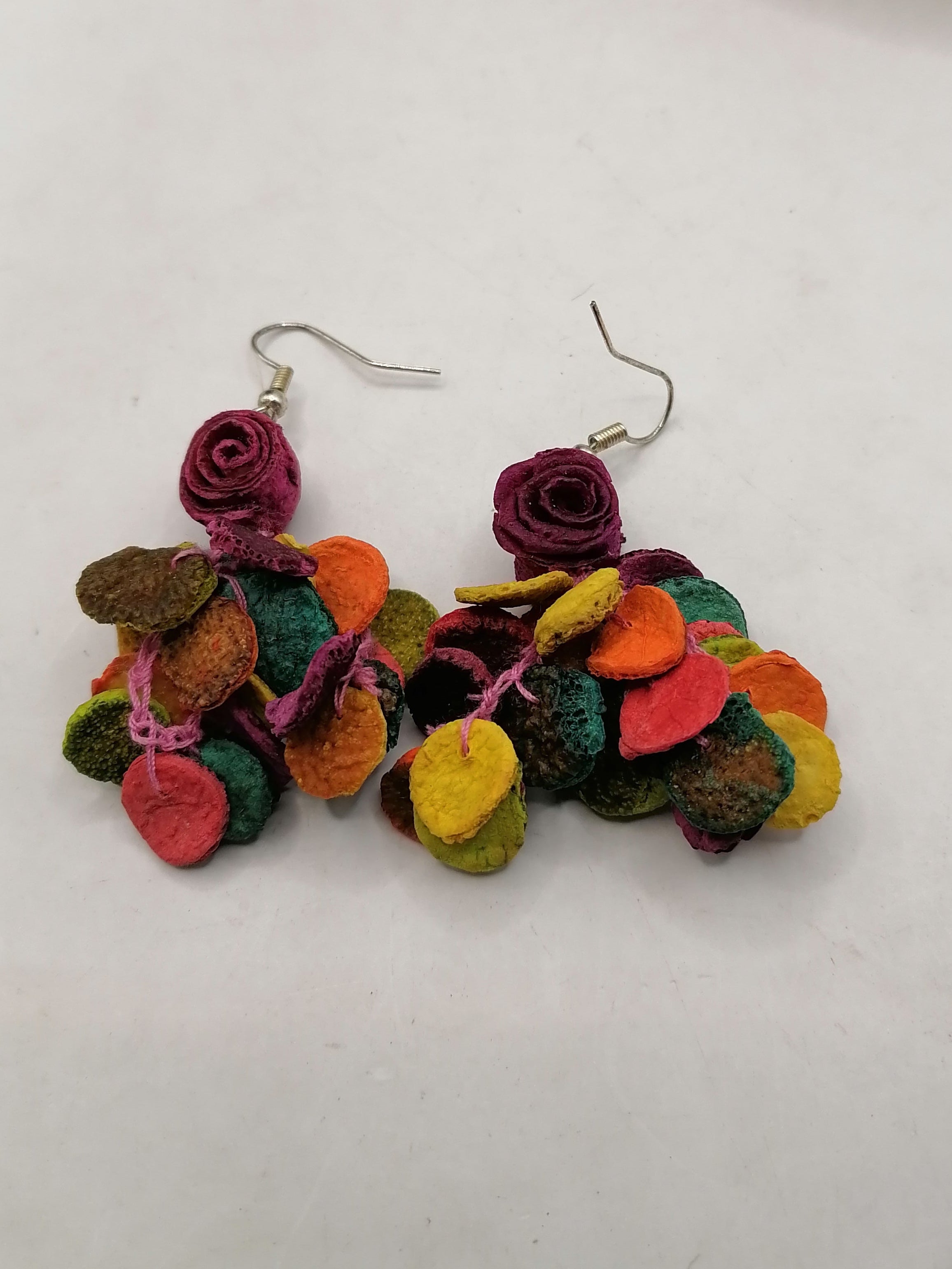 Multicolored Alpaca Earrings with Orange Peel, Peruvian Handicraft from Cusco