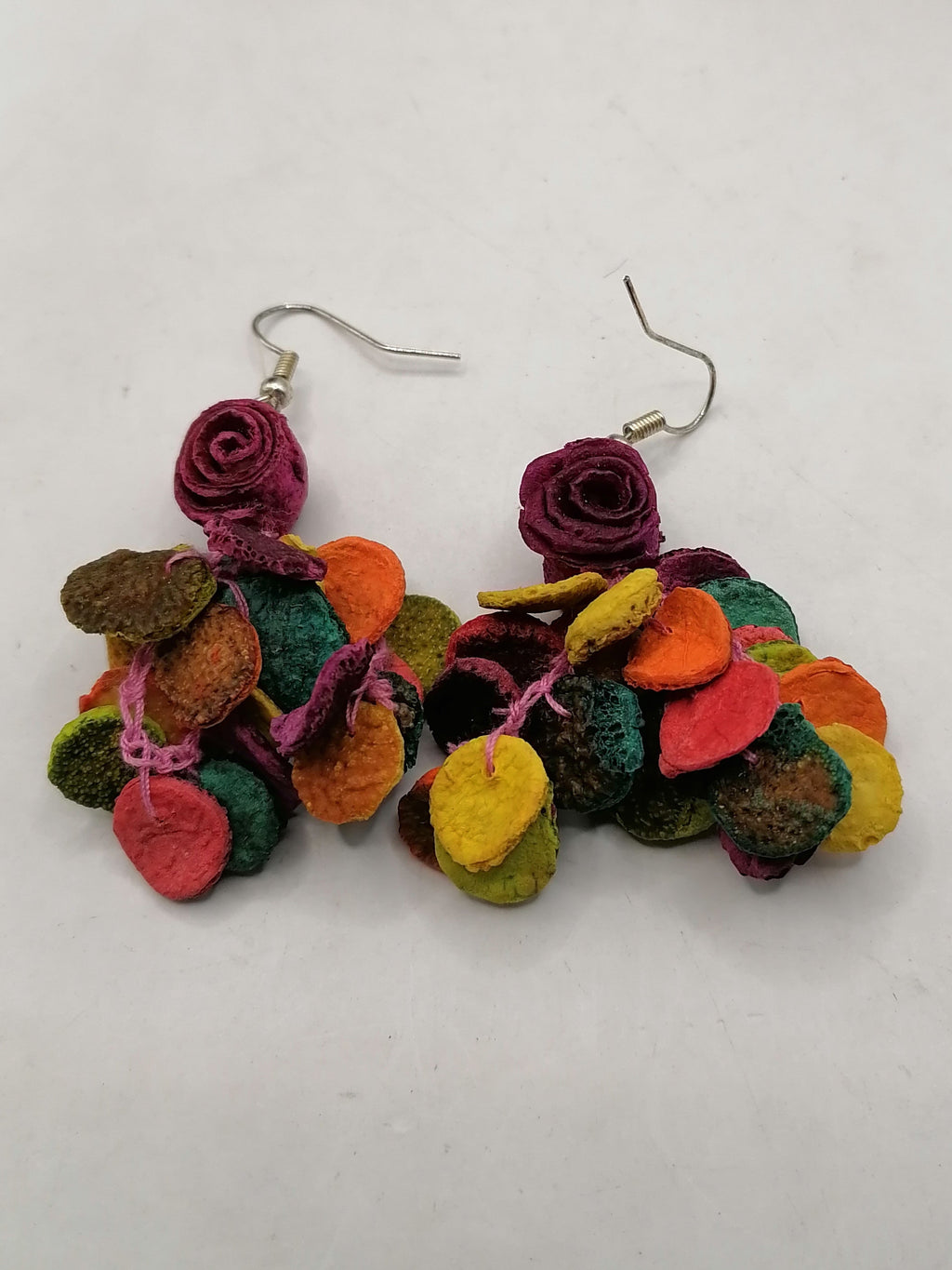 Multicolored Alpaca Earrings with Orange Peel, Peruvian Handicraft from Cusco