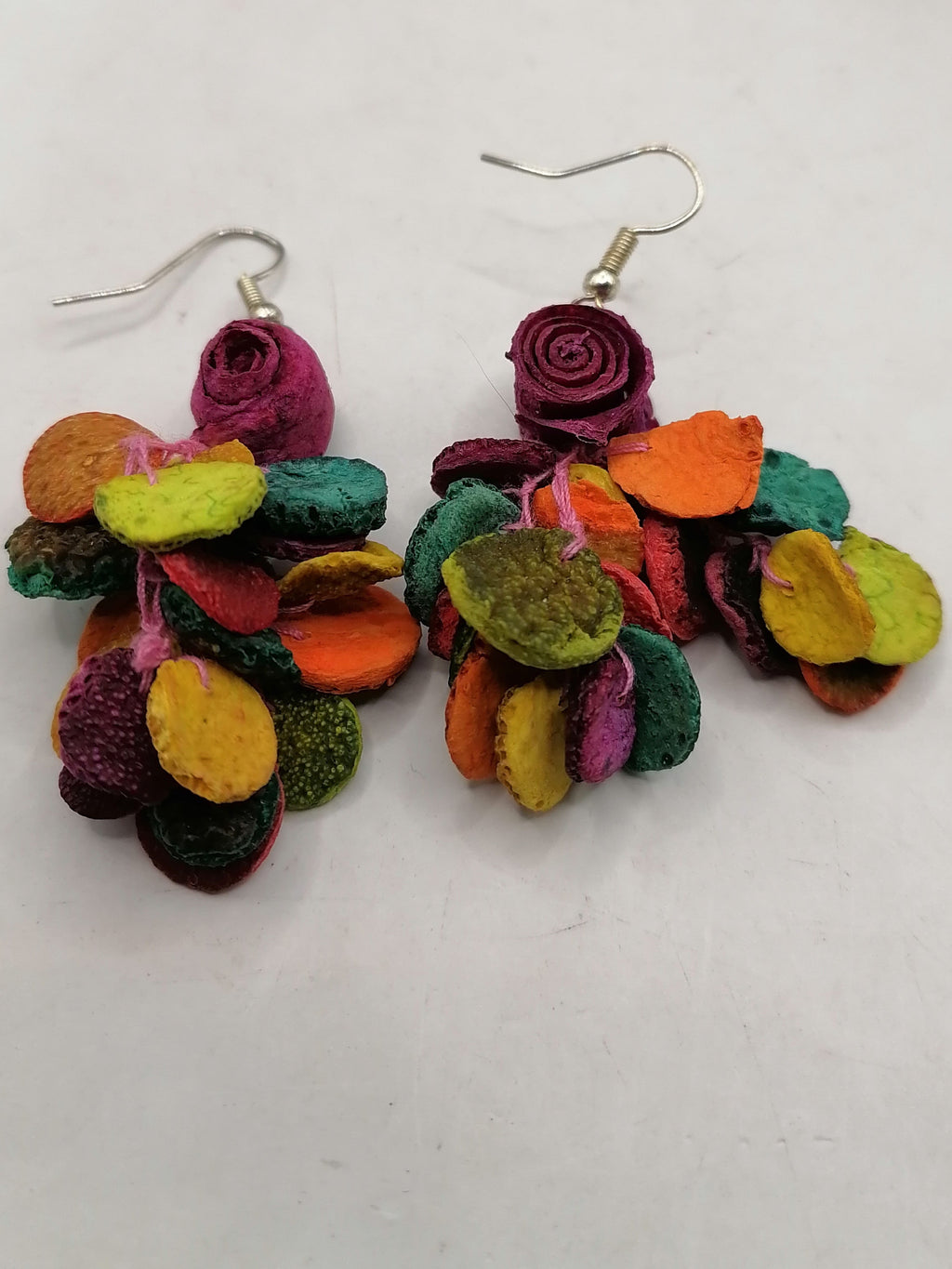Multicolored Alpaca Earrings with Orange Peel, Peruvian Handicraft from Cusco