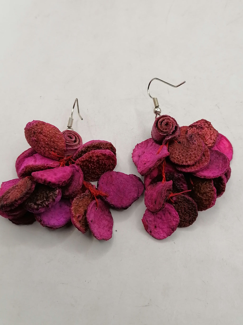 Alpaca Earrings for Women, Orange Peel Painted Peruvian Handicraft