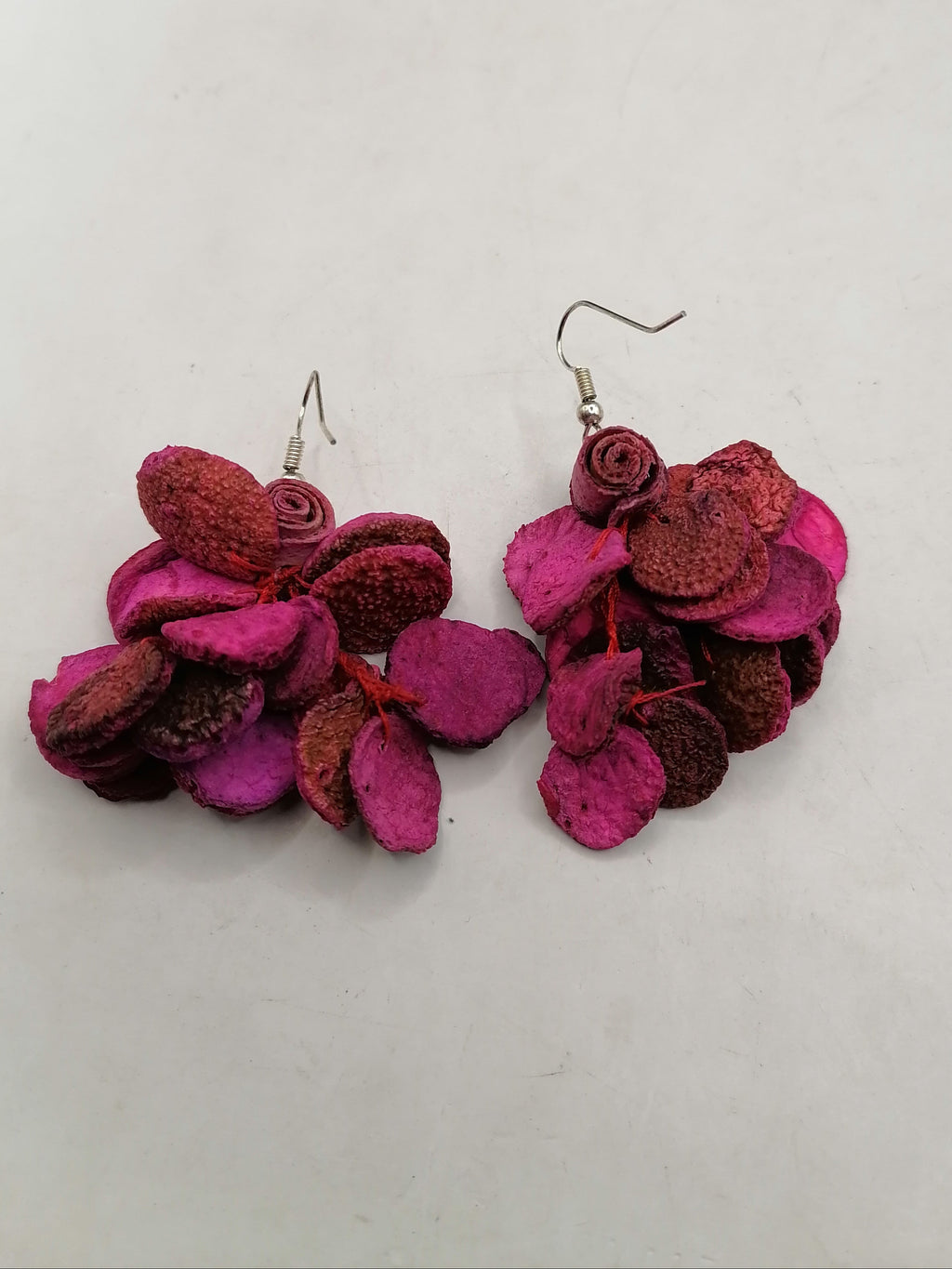 Alpaca Earrings for Women, Orange Peel Painted Peruvian Handicraft