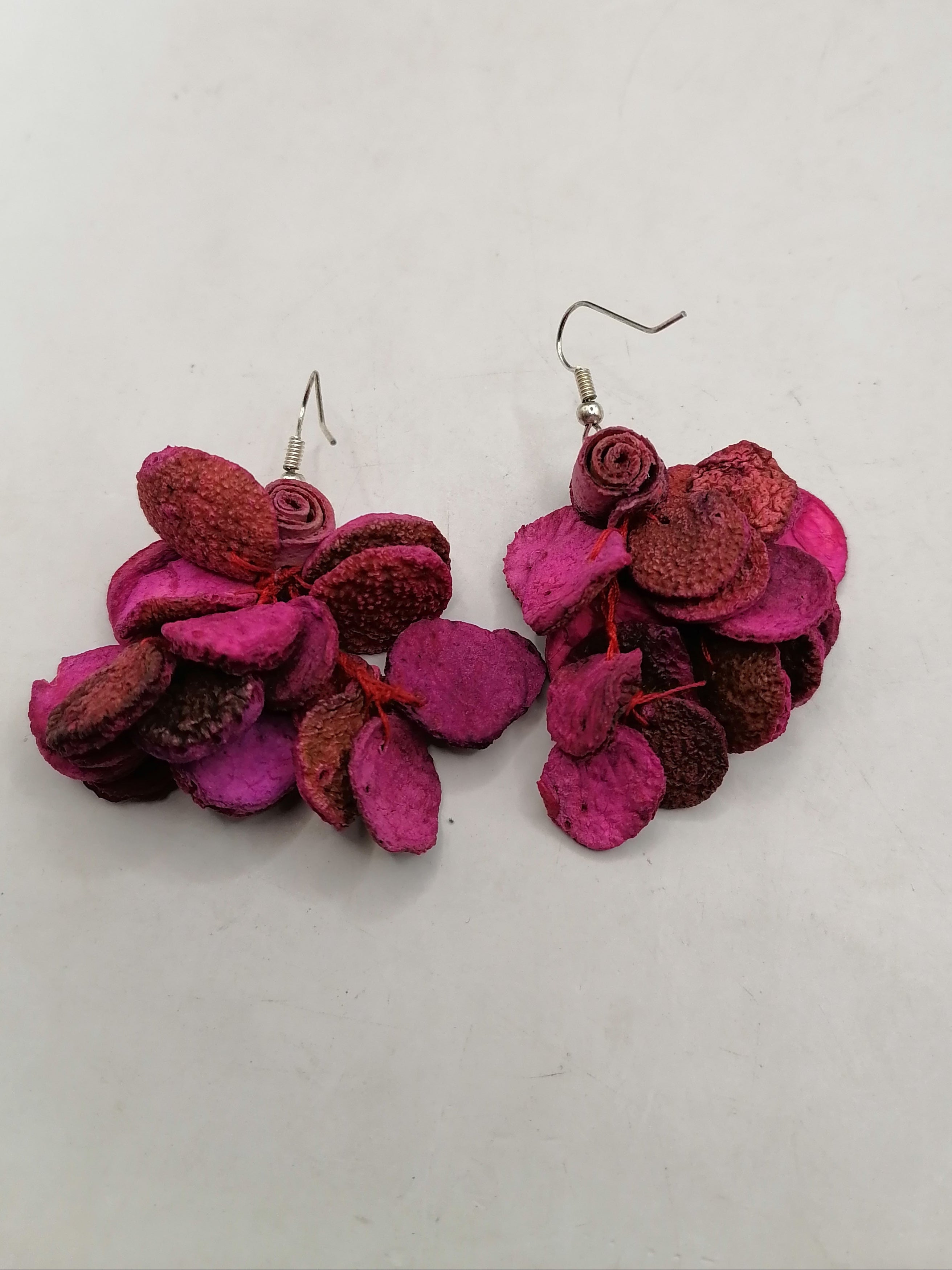 Alpaca Earrings for Women, Orange Peel Painted Peruvian Handicraft