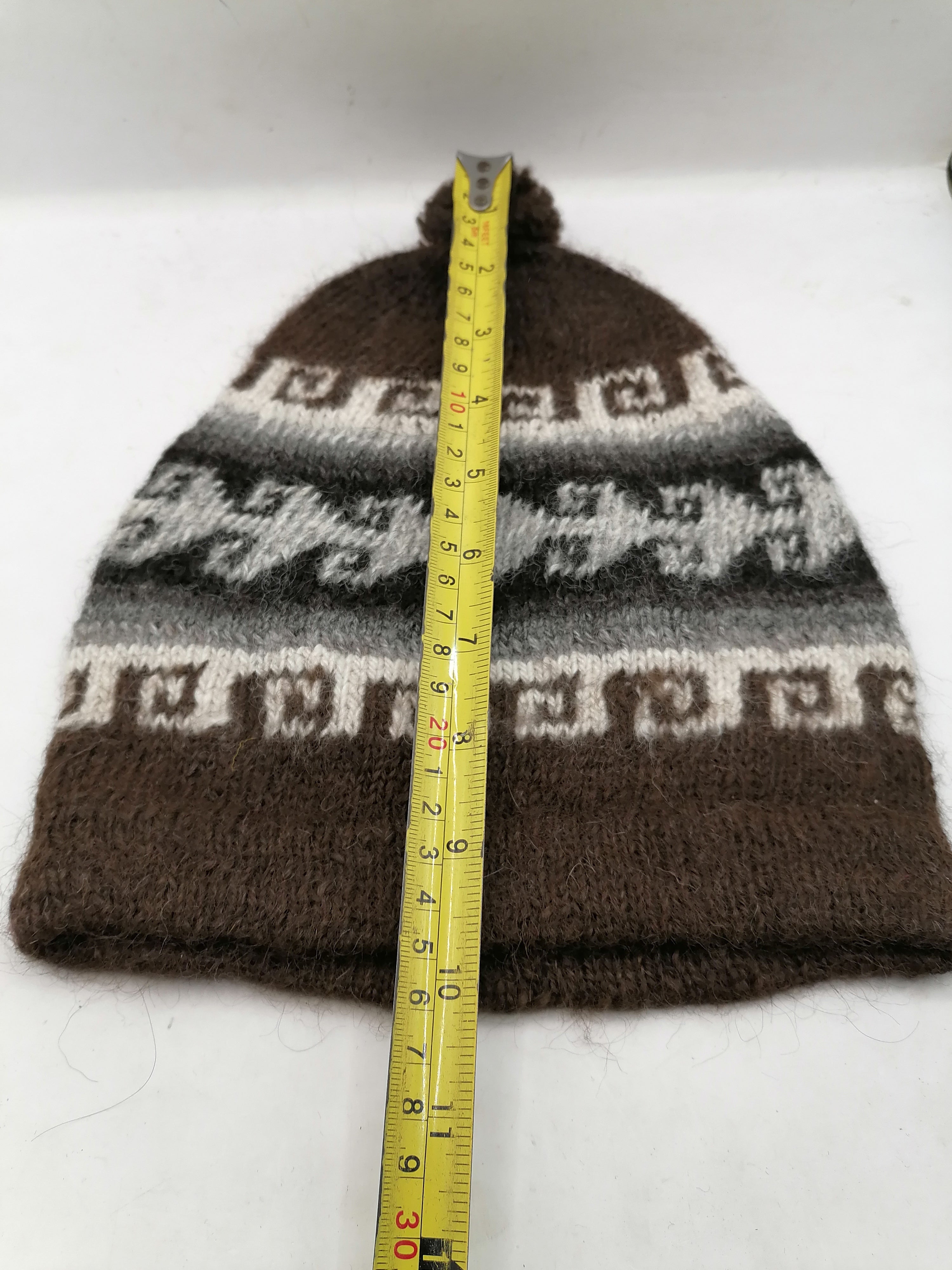Unisex Chullo Knitted in Alpaca Wool, Warm Winter, Maze Design