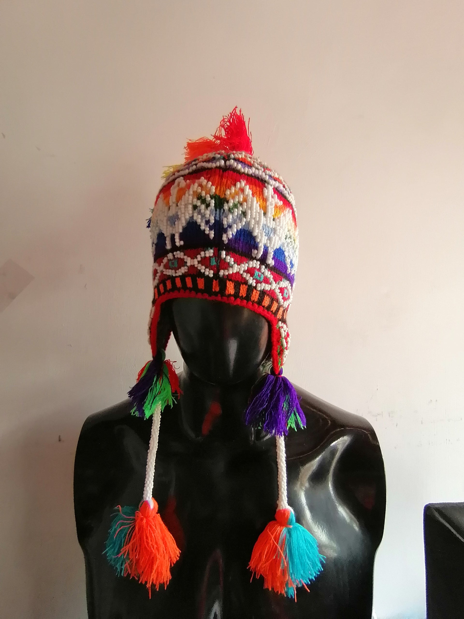Unisex Hand-Knitted Wool Chullo, Traditional Peruvian Winter Garment