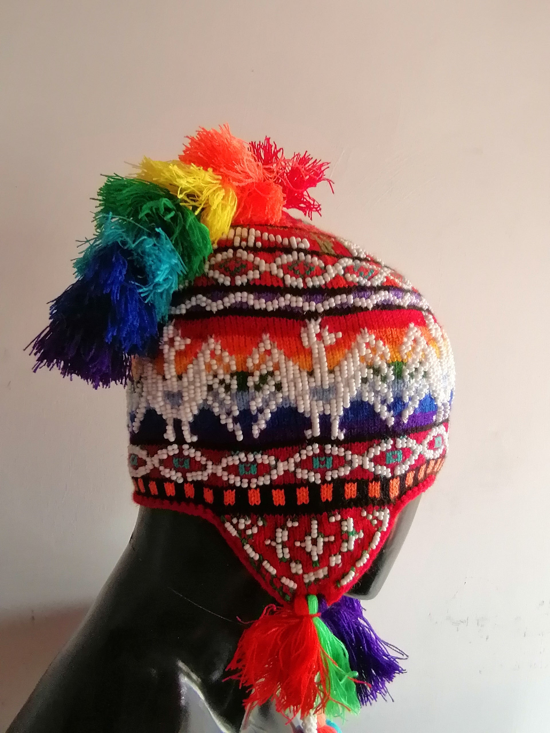 Unisex Hand-Knitted Wool Chullo, Traditional Peruvian Winter Garment