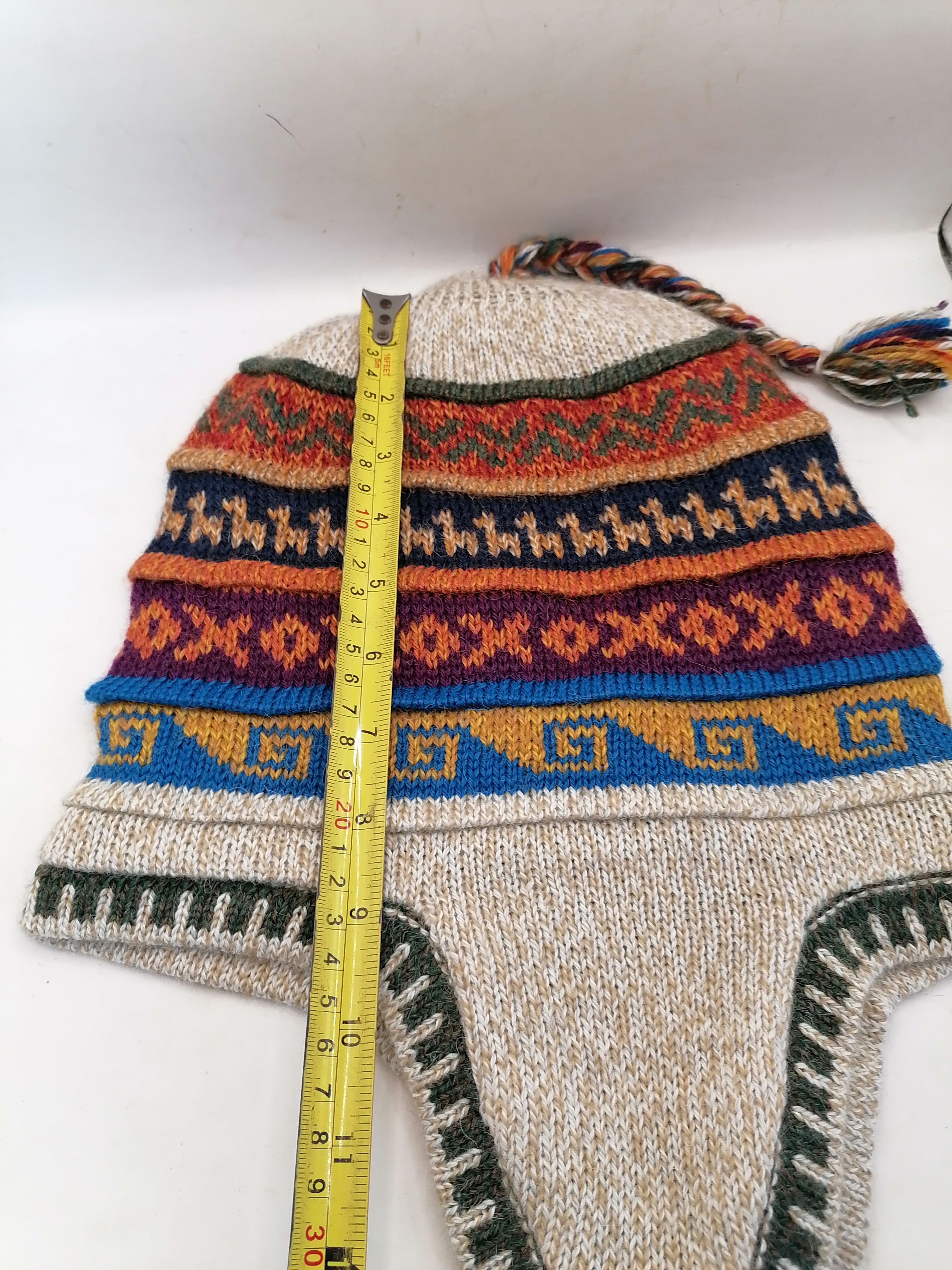 Unisex Knitted Wool Chullo Reversible Andean Hat for Winter