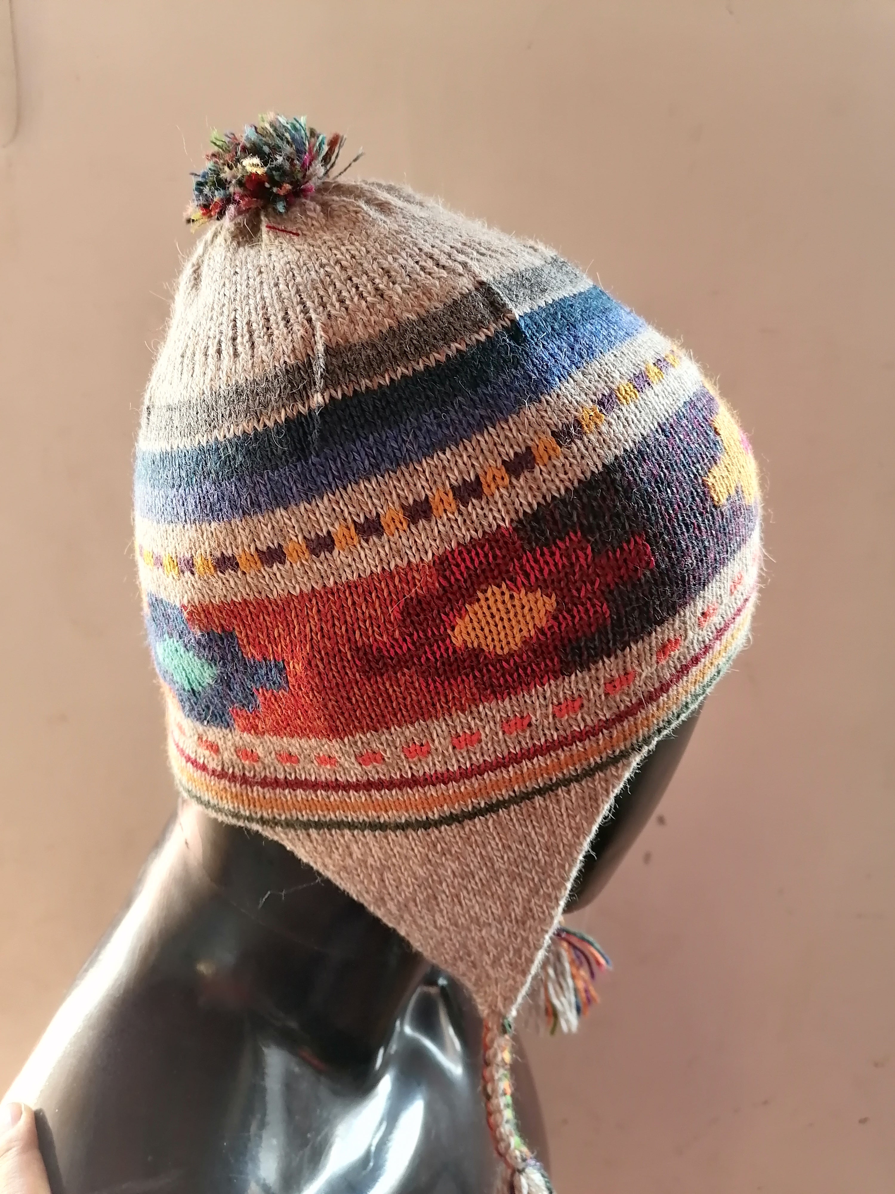 Unisex Reversible Chullo Alpaca Wool Inca Chakana Design