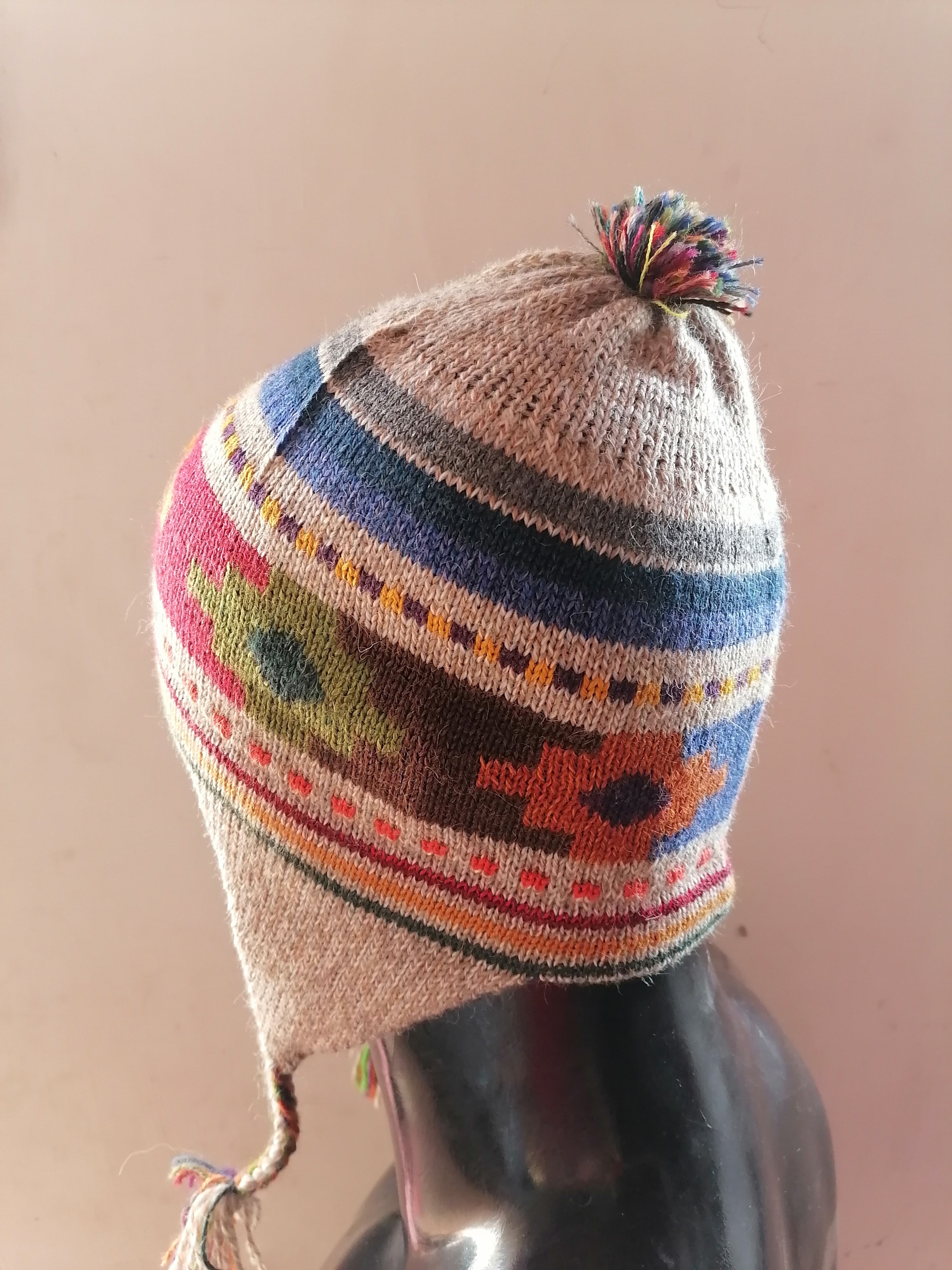 Unisex Reversible Chullo Alpaca Wool Inca Chakana Design