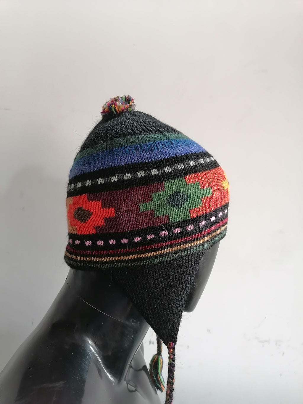 Unisex Knitted Wool Chullo for Warm Winter in Cusco with Inca Chakana