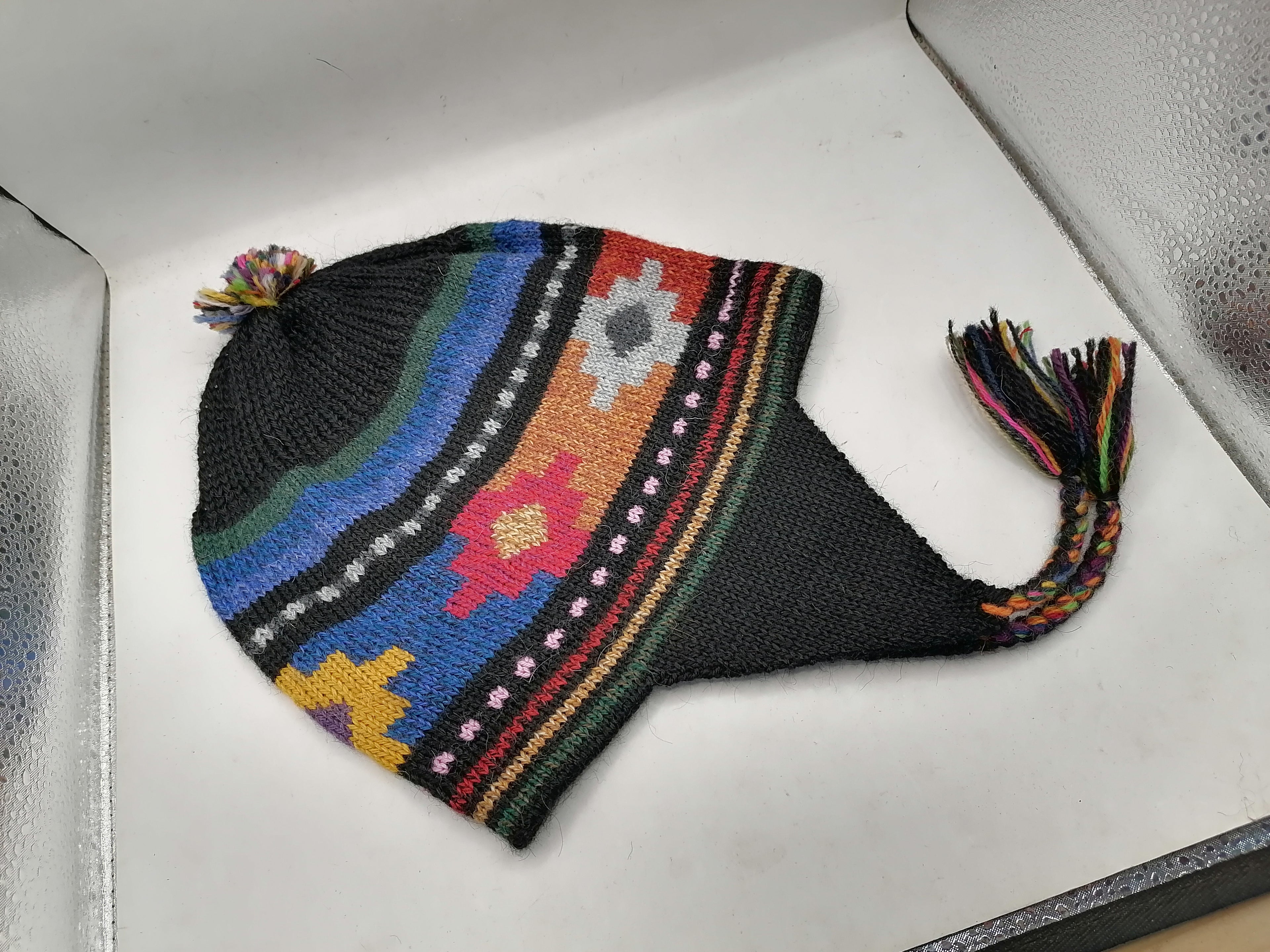Unisex Knitted Wool Chullo for Warm Winter in Cusco with Inca Chakana