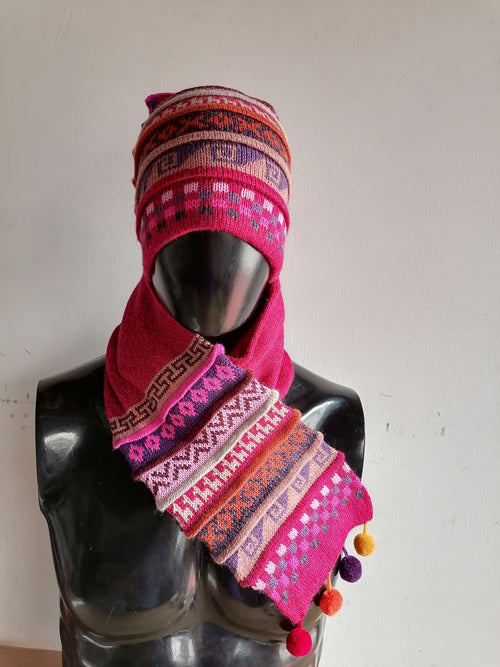 Chullo Shawl 2 in 1 Knitted Wool Winter Warm