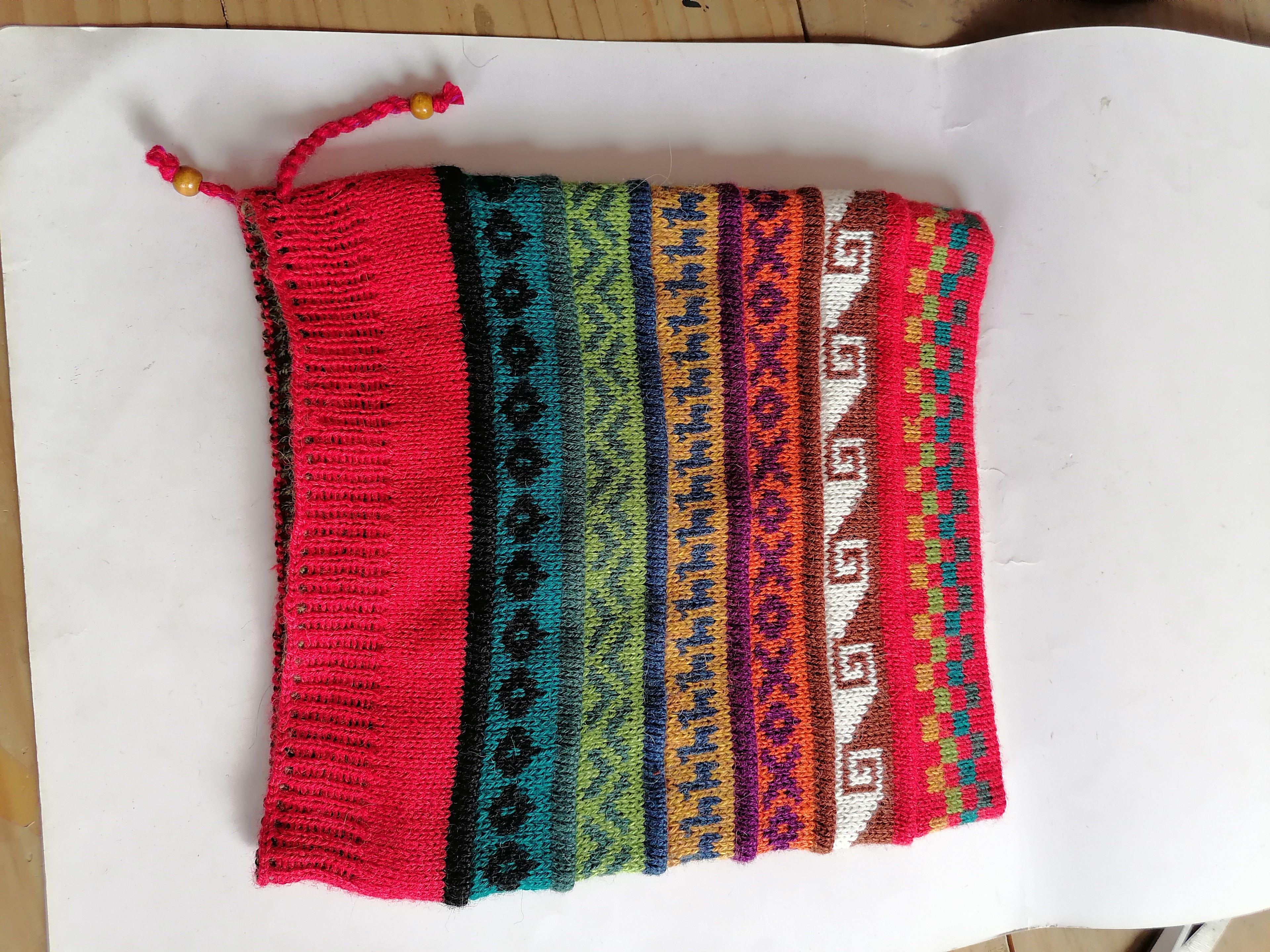 Chullo Shawl 2 in 1 Knitted Wool Winter Warm Cusco