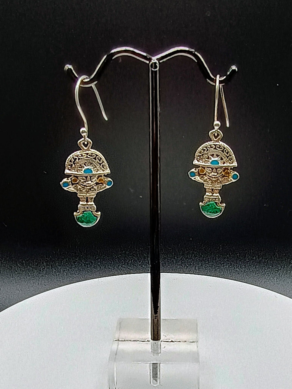 Sterling Silver 950 Earrings with Tumi Stone Inlaid - Handmade