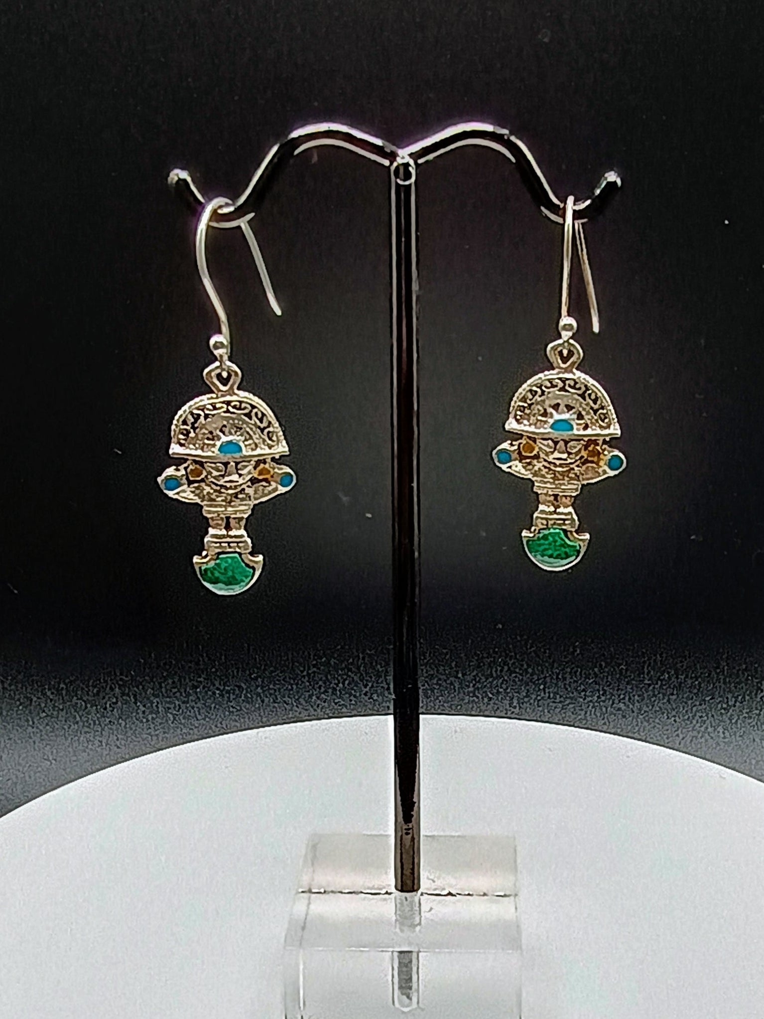 Sterling Silver 950 Earrings with Tumi Stone Inlaid - Handmade