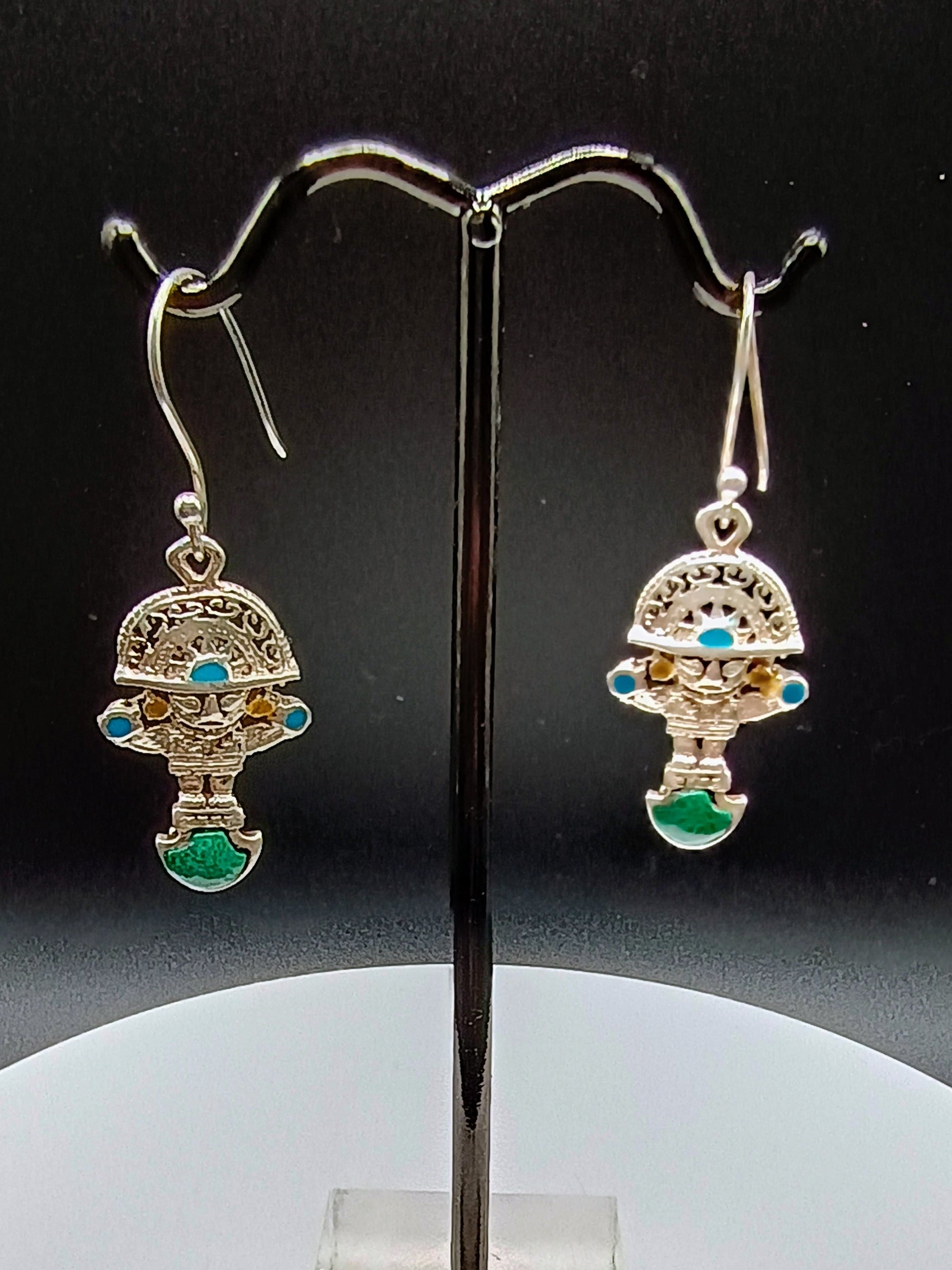 Sterling Silver 950 Earrings with Tumi Stone Inlaid - Handmade