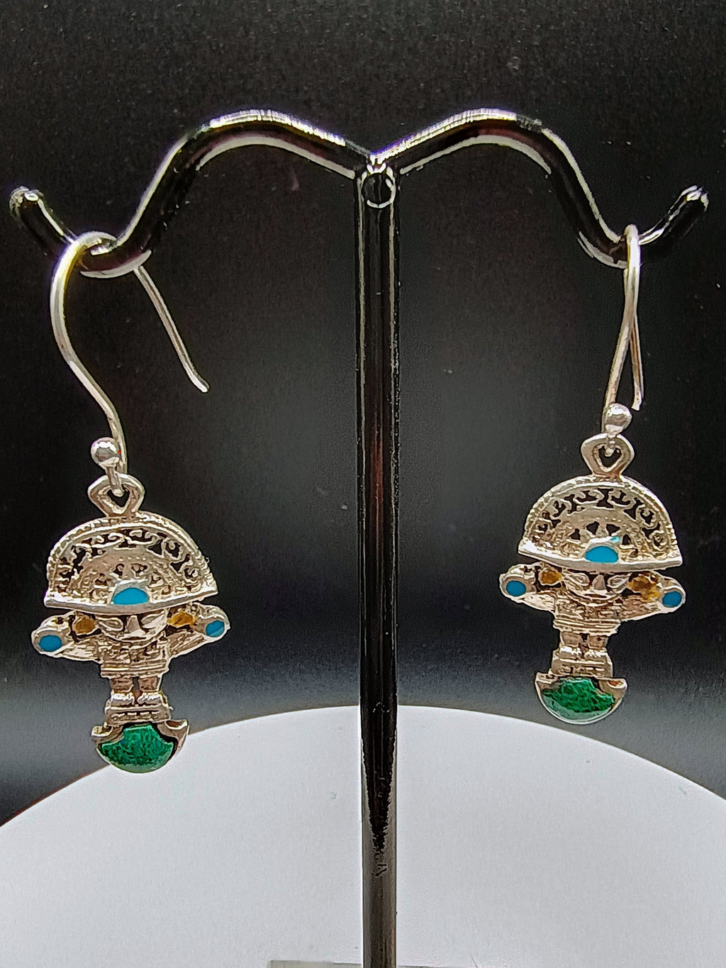 Sterling Silver 950 Earrings with Tumi Stone Inlaid - Handmade