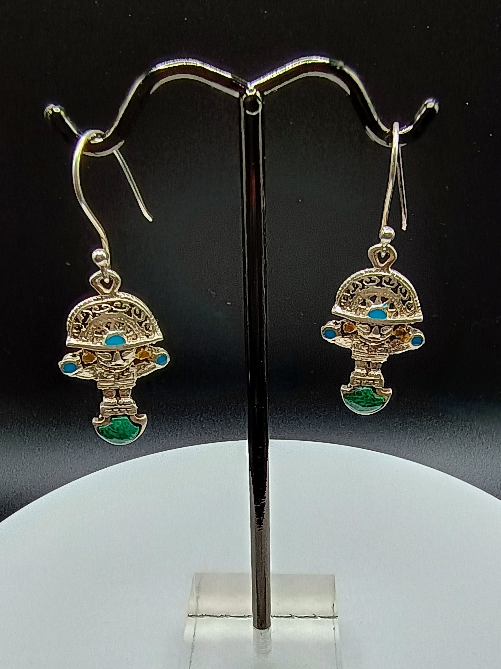 Sterling Silver 950 Earrings with Tumi Stone Inlaid - Handmade