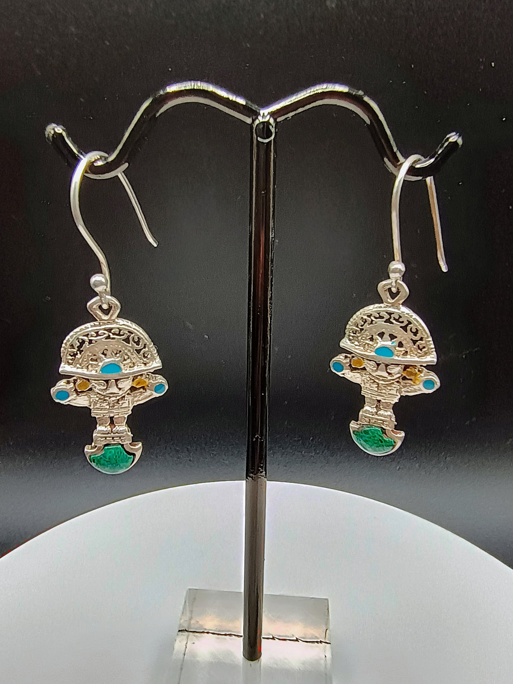 Sterling Silver 950 Earrings with Tumi Stone Inlaid - Handmade