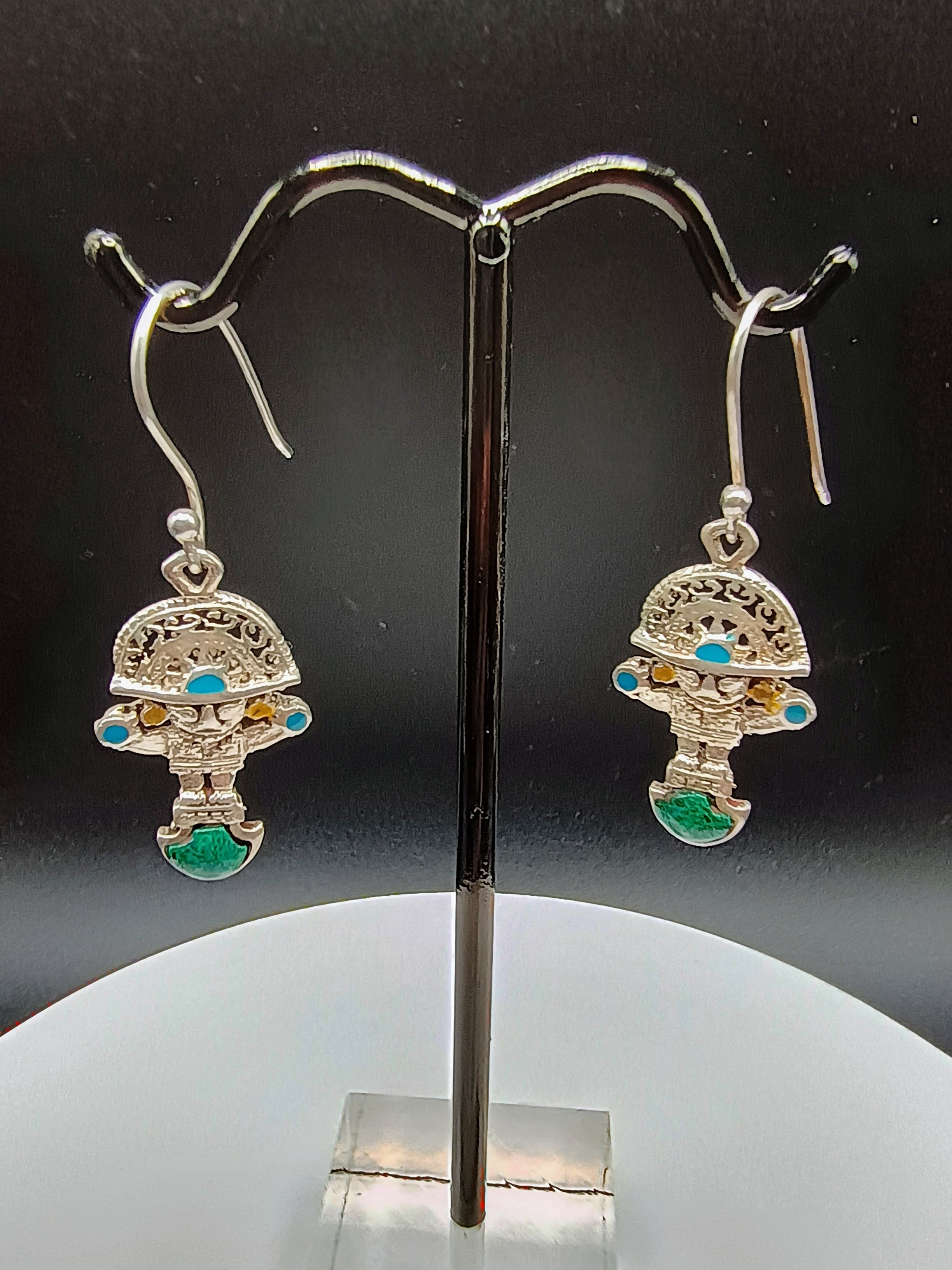 Sterling Silver 950 Earrings with Tumi Stone Inlaid - Handmade