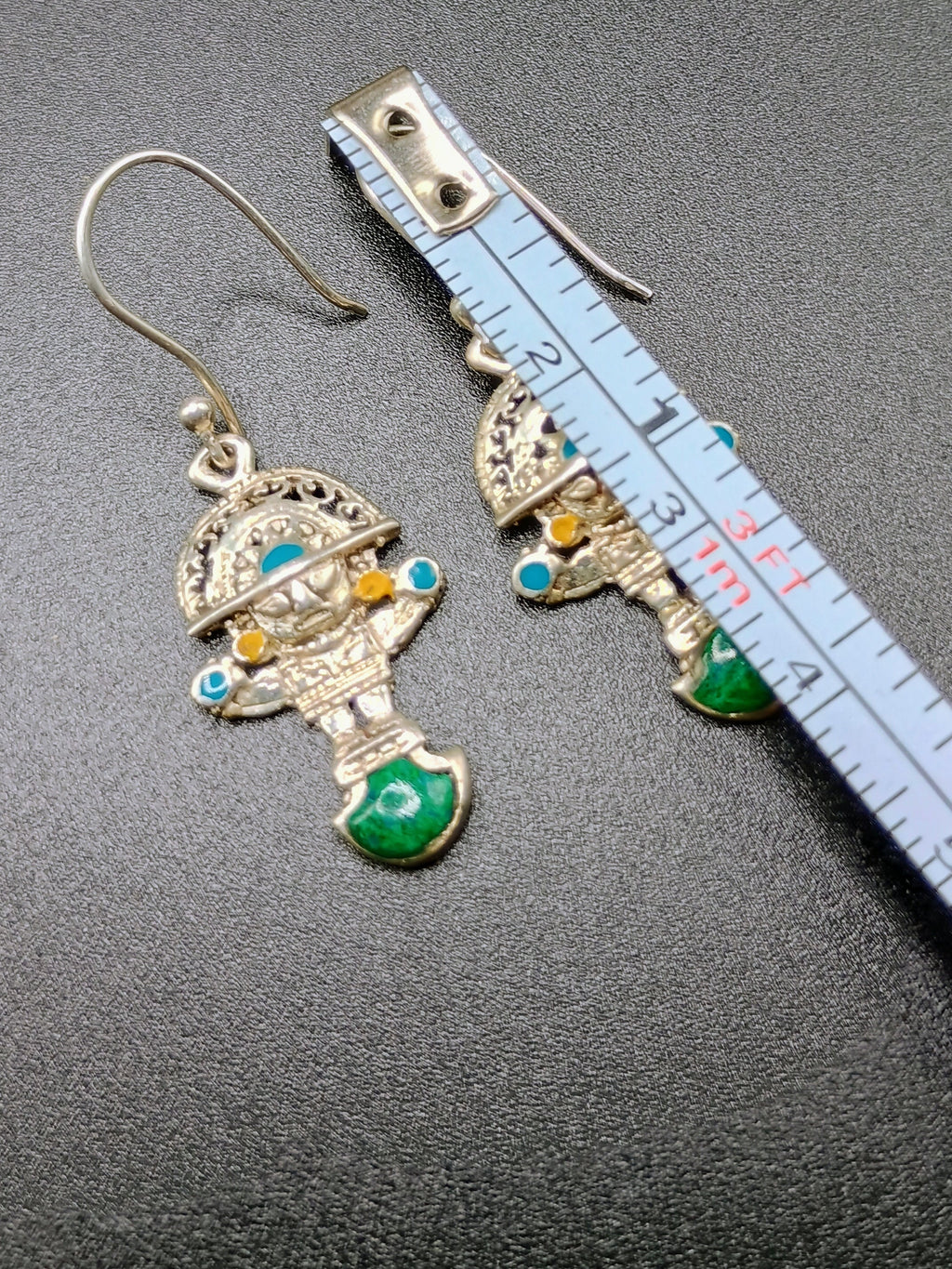 Sterling Silver 950 Earrings with Tumi Stone Inlaid - Handmade