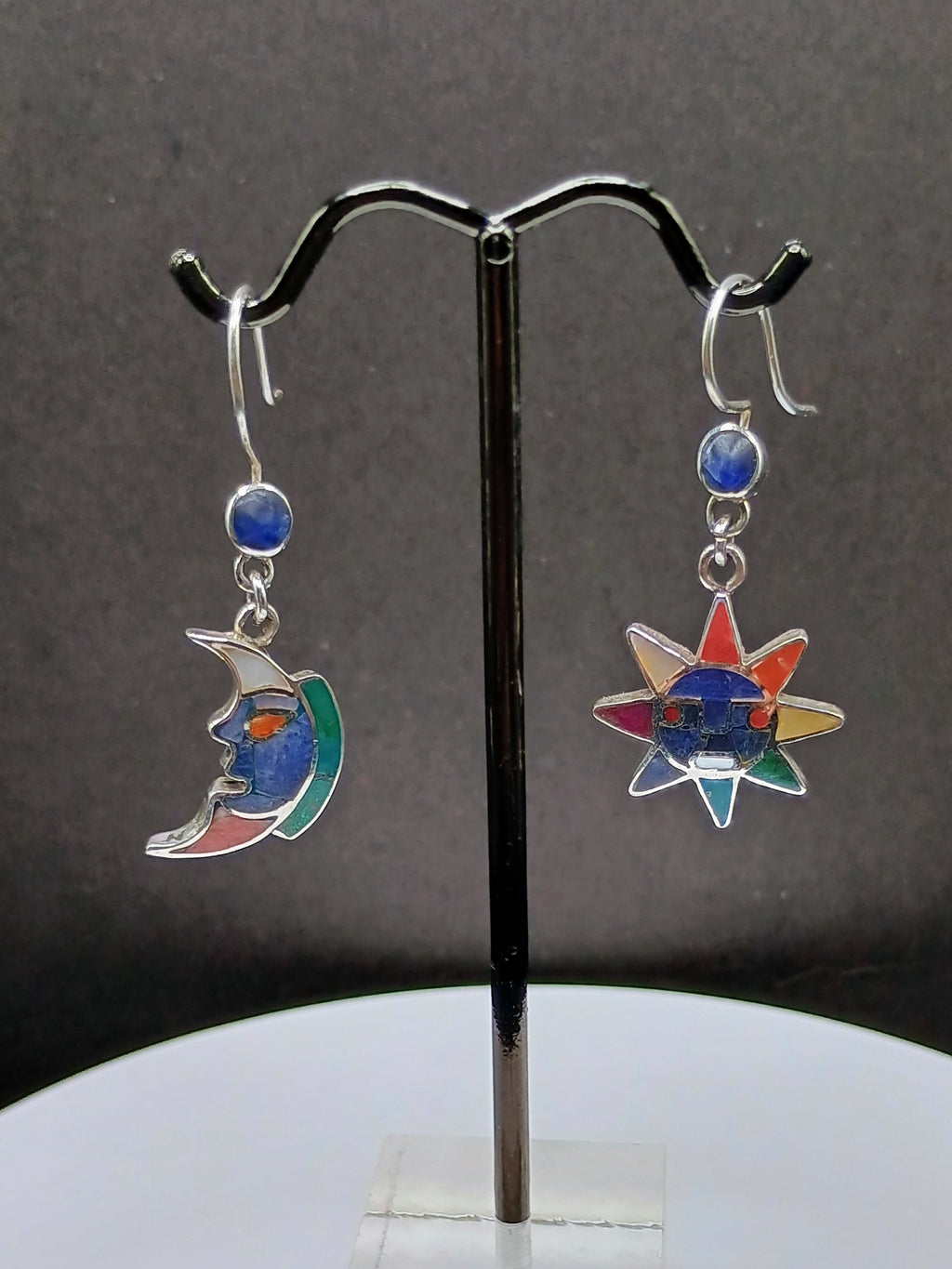 Women's Earrings in 950 Sterling Silver, Inca Wedding Sun and Moon