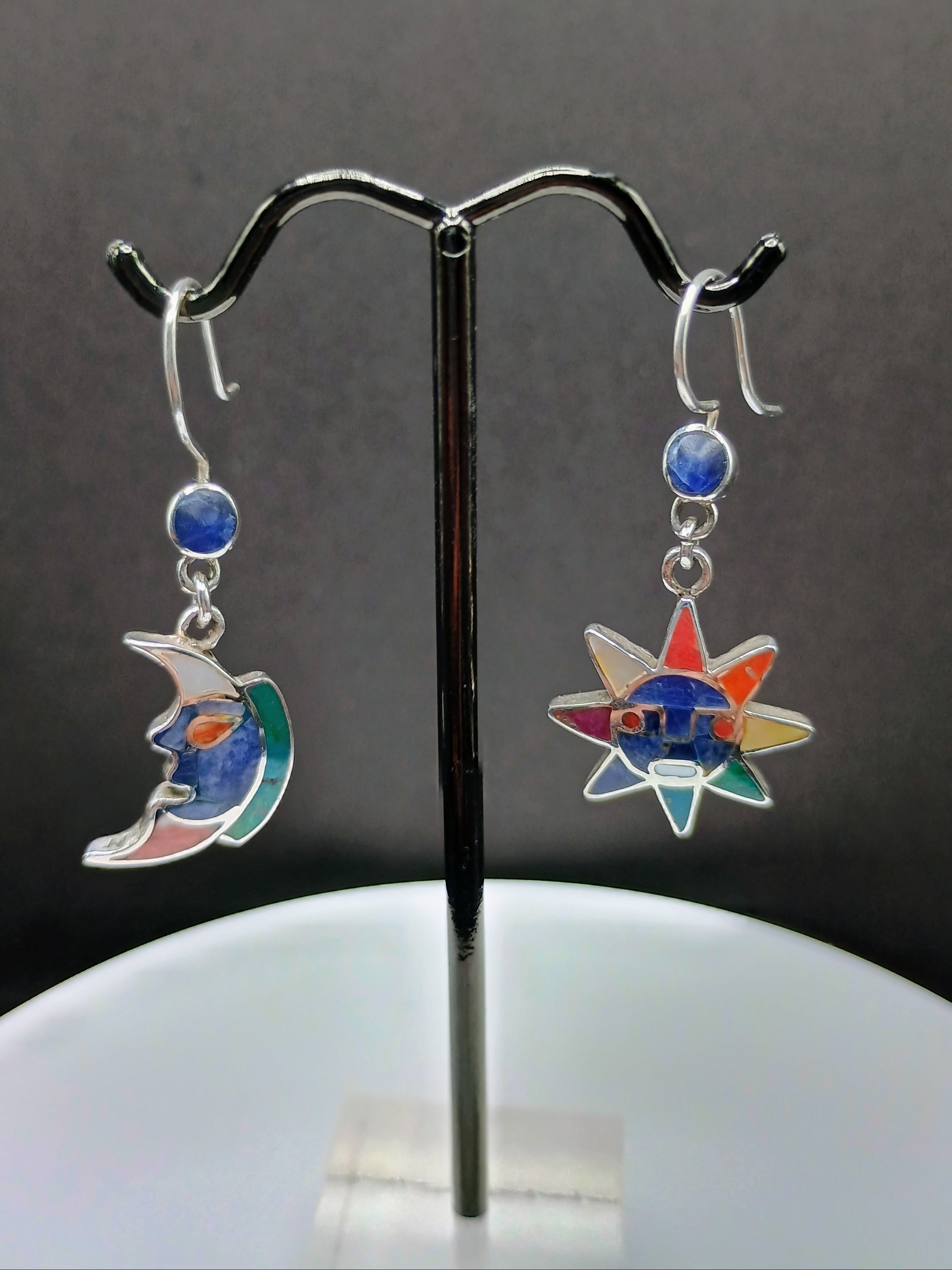 Women's Earrings in 950 Sterling Silver, Inca Wedding Sun and Moon