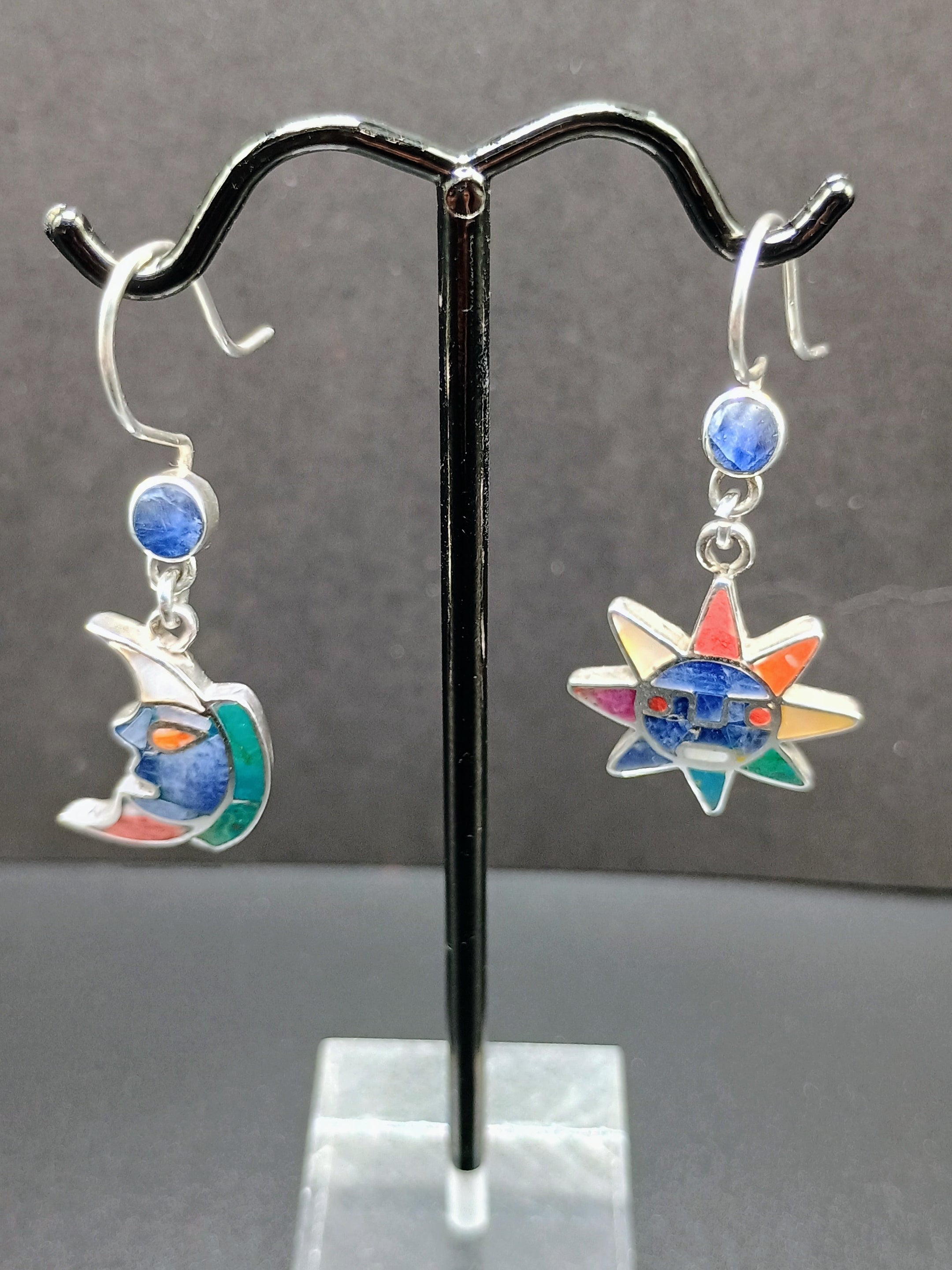 Women's Earrings in 950 Sterling Silver, Inca Wedding Sun and Moon