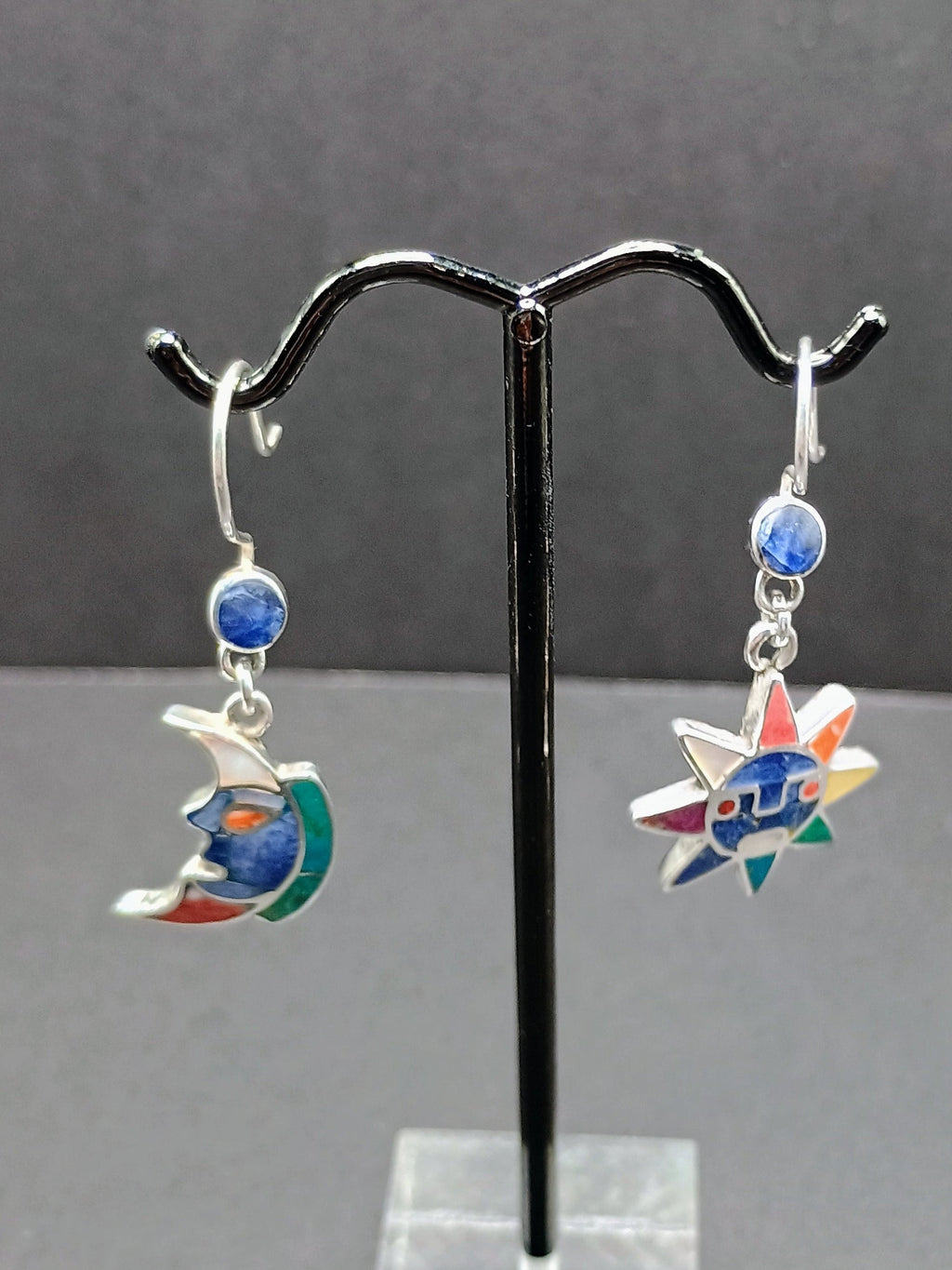Women's Earrings in 950 Sterling Silver, Inca Wedding Sun and Moon