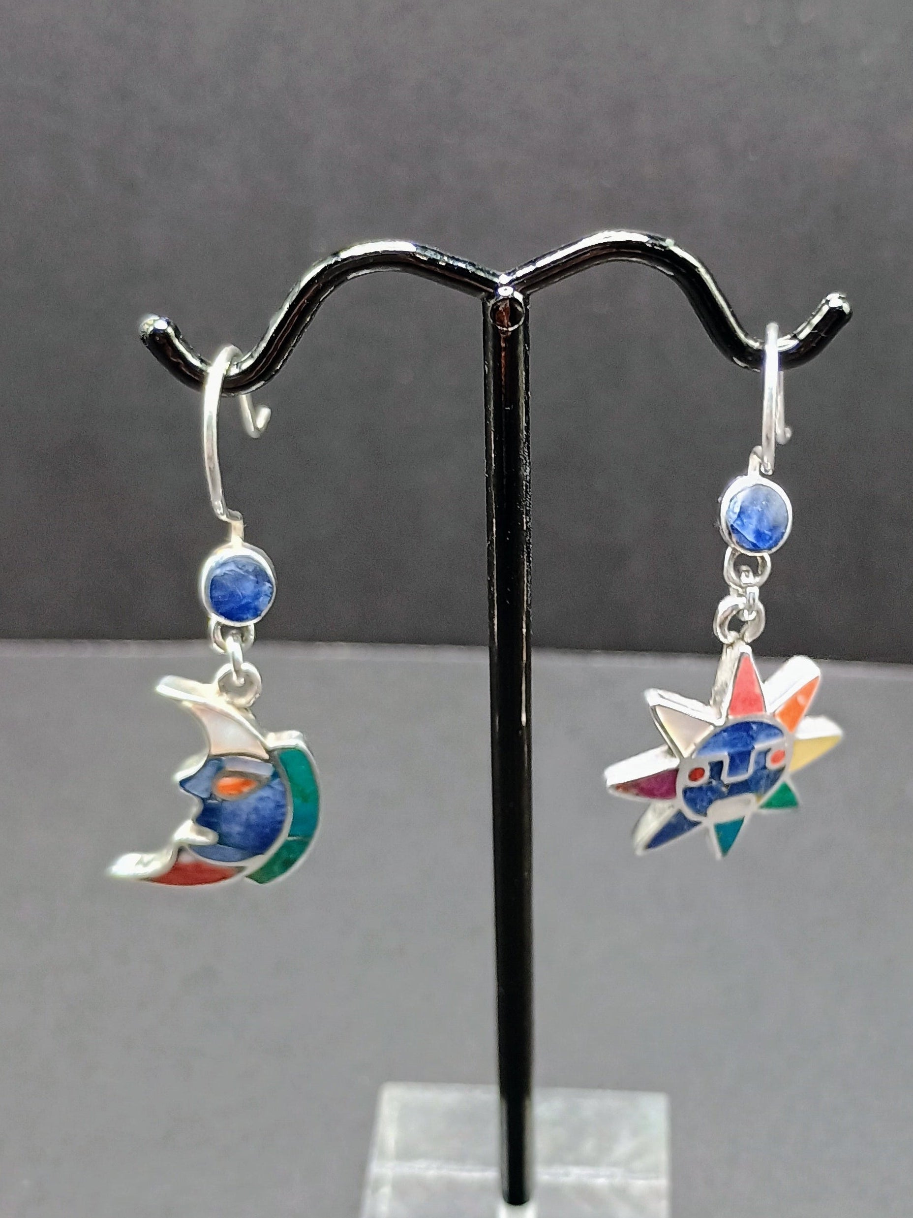 Women's Earrings in 950 Sterling Silver, Inca Wedding Sun and Moon