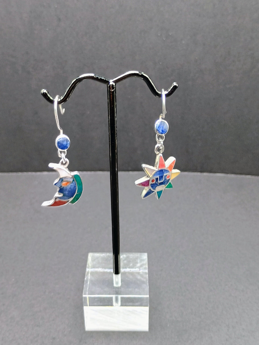 Women's Earrings in 950 Sterling Silver, Inca Wedding Sun and Moon