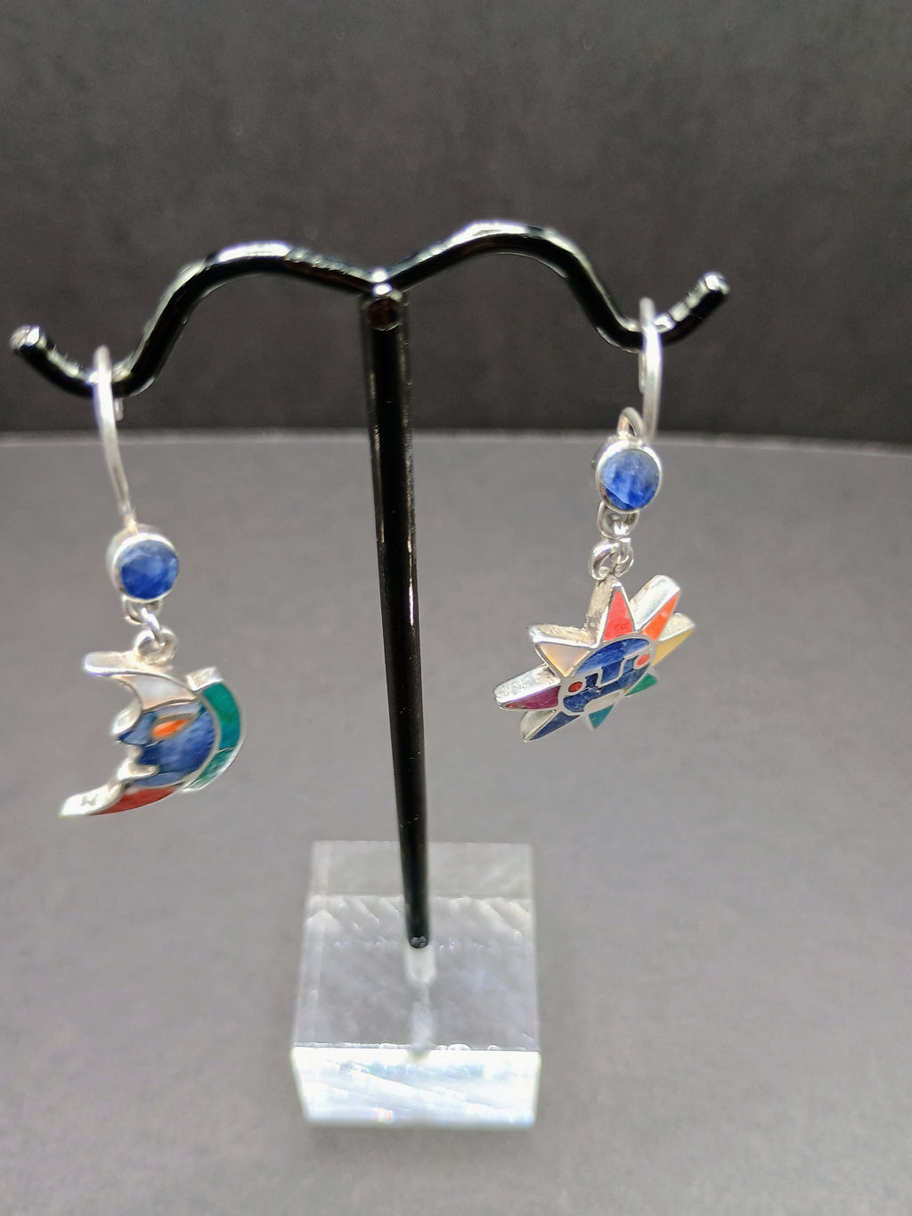Women's Earrings in 950 Sterling Silver, Inca Wedding Sun and Moon